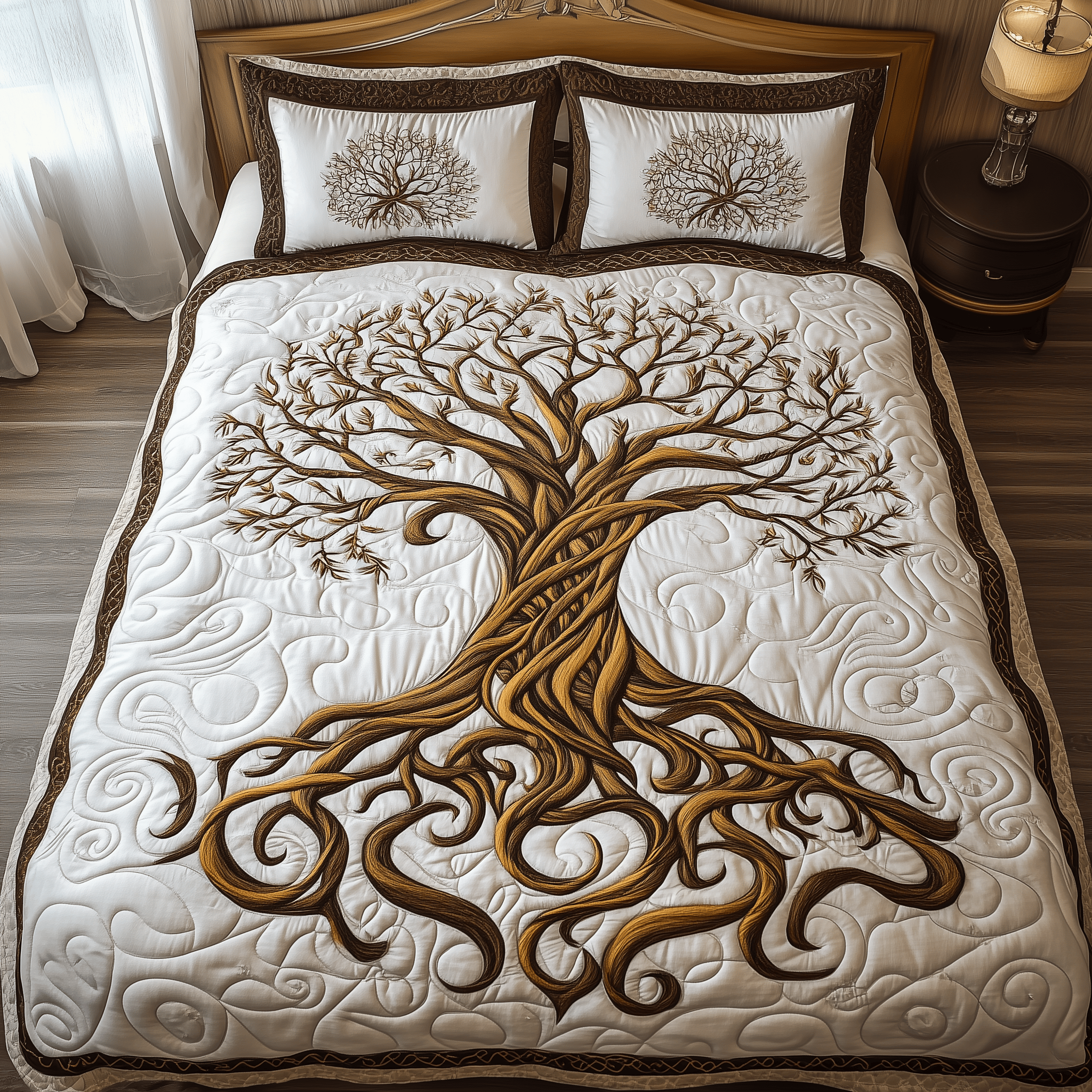 Eternal Tree Of Life Quilted Bedding Set Best Duvet Cover Bedspread Set Gifts For Son In Laws