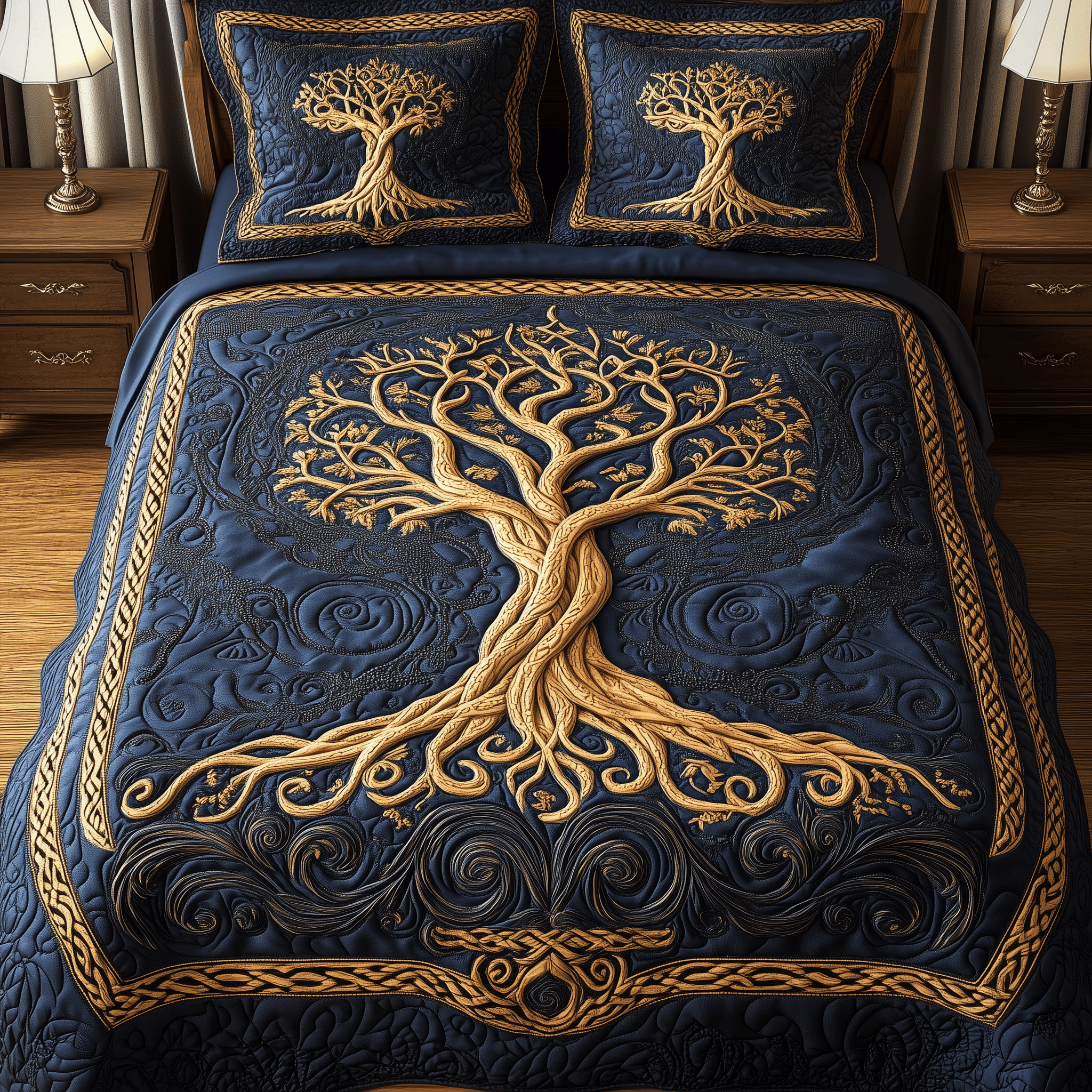 Eternal Tree Of Life Quilted Bedding Set Best Duvet Cover Bedspread Set Mother And Daughter Presents