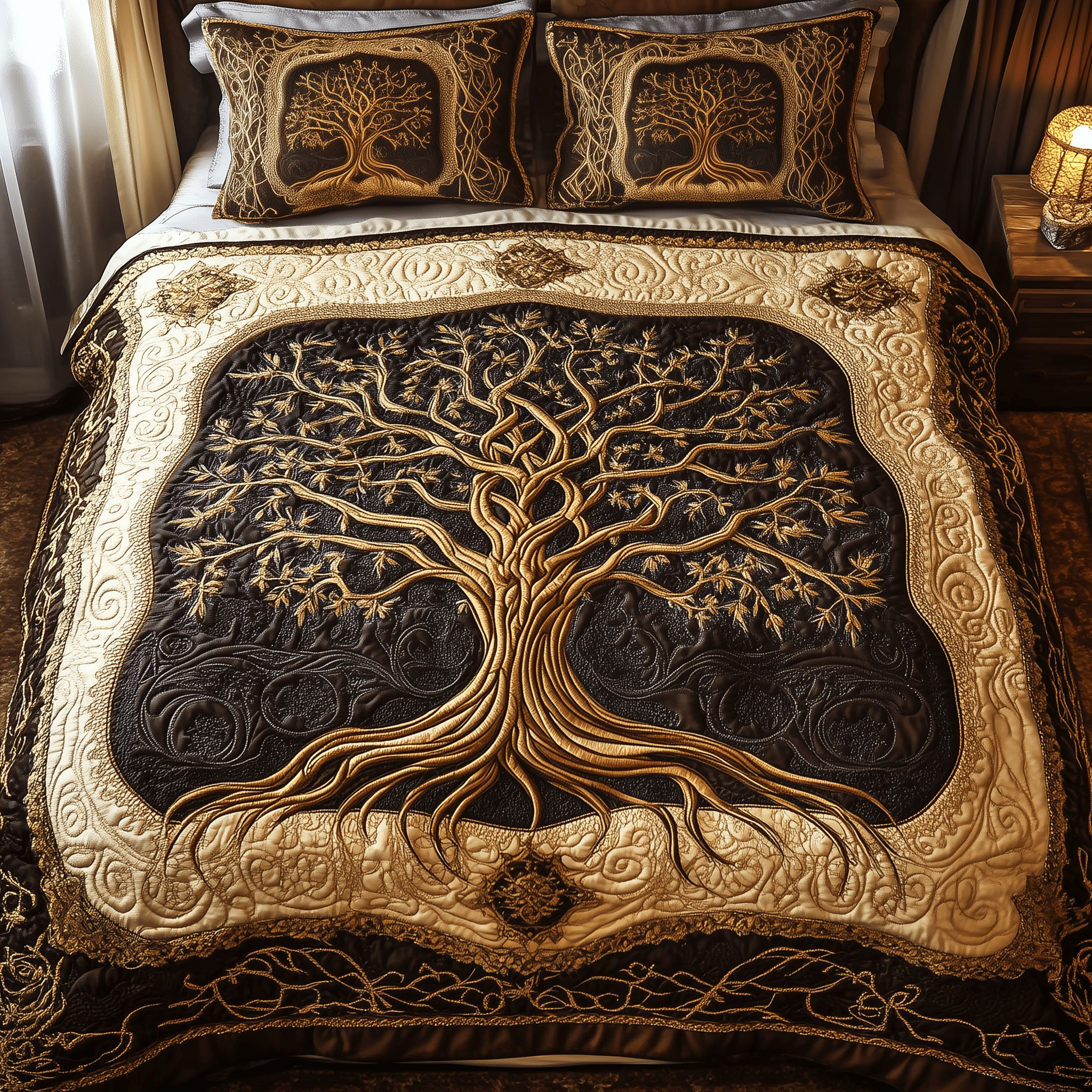 Eternal Tree Of Life Quilted Bedding Set Best Duvet Cover Bedspread Set Mummy Daughter Gifts