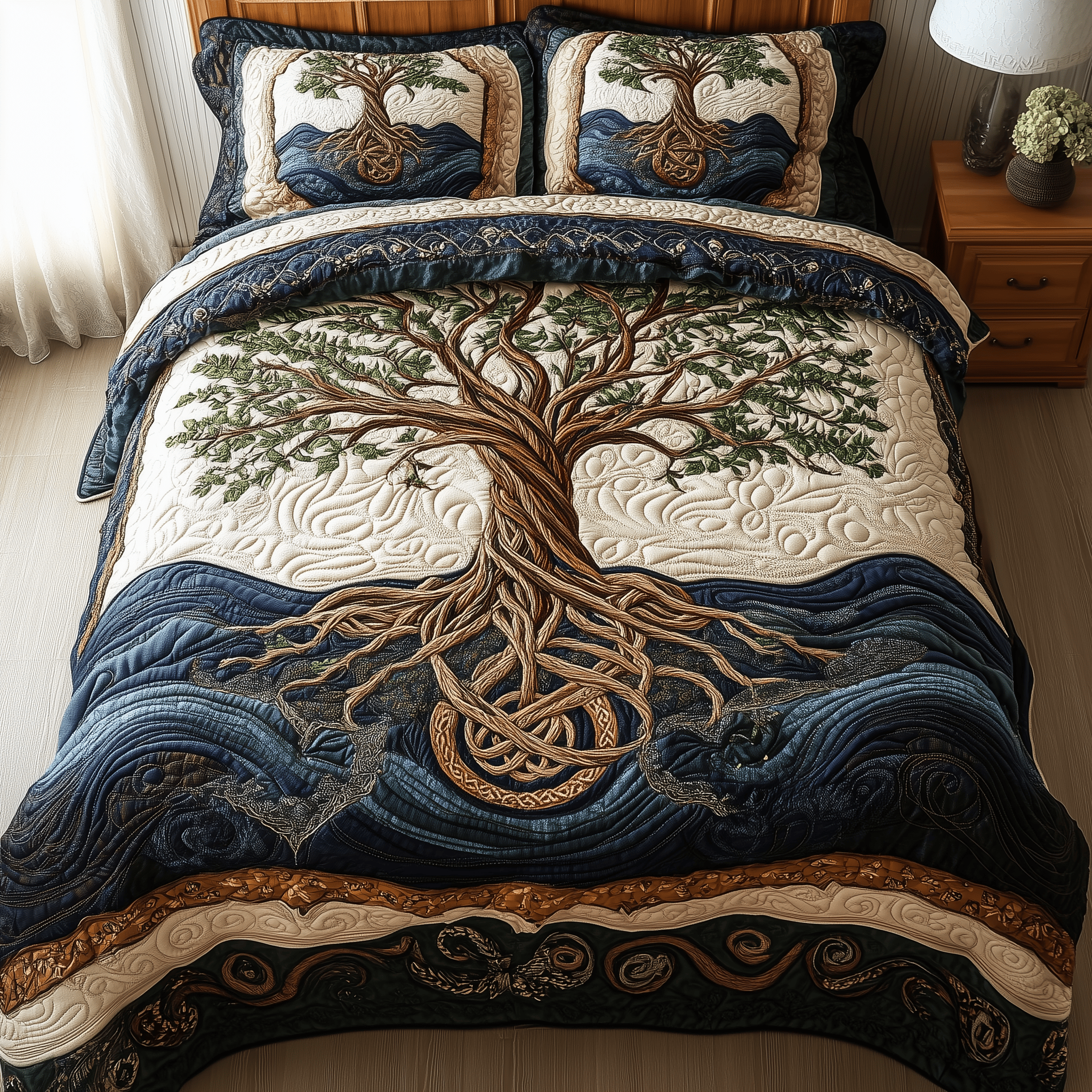 Eternal Tree Of Life Quilted Bedding Set Best Duvet Cover Bedspread Set Presents From Daughter To Dad