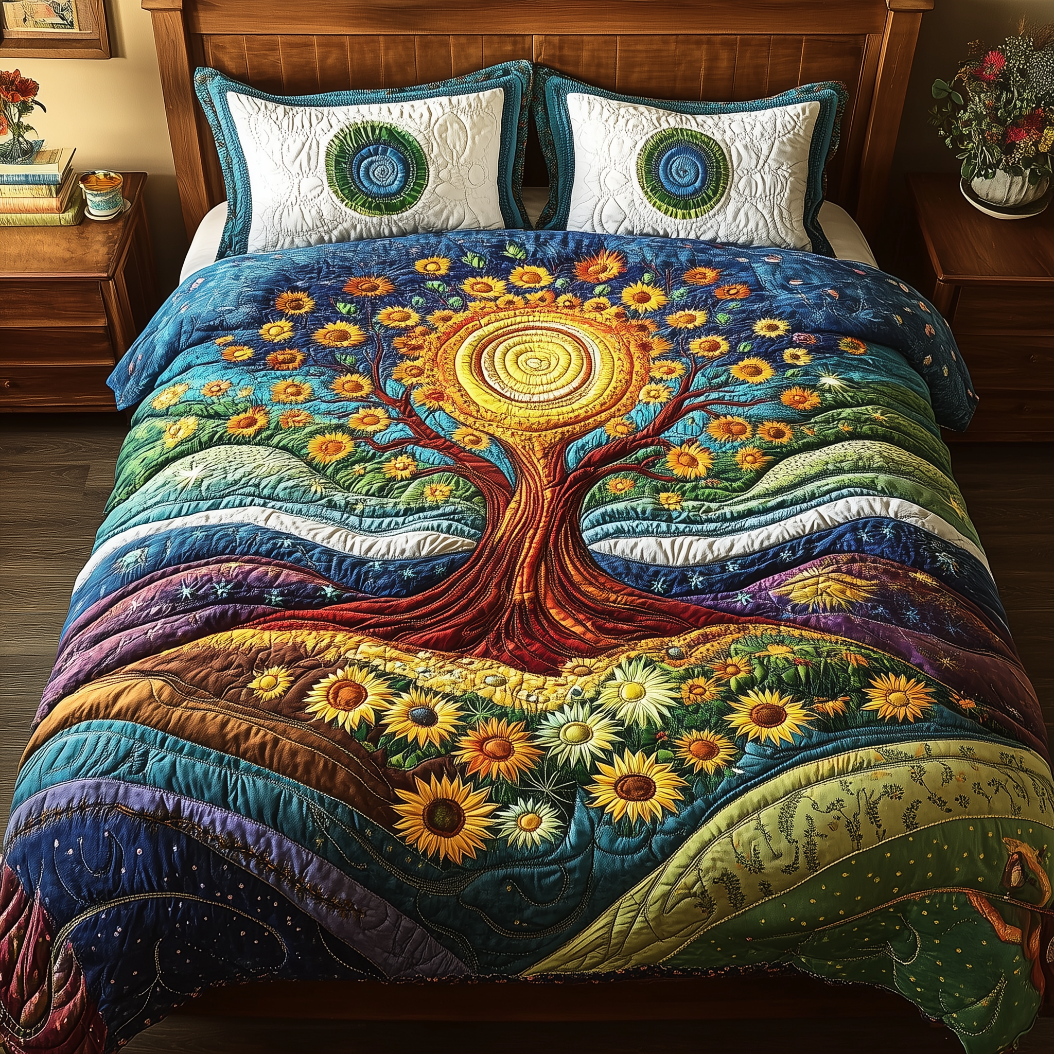 Eternal Tree of Life Quilted Bedding Set Duvet Cover Bedspread Set Item Presents For Grandmas Birthday