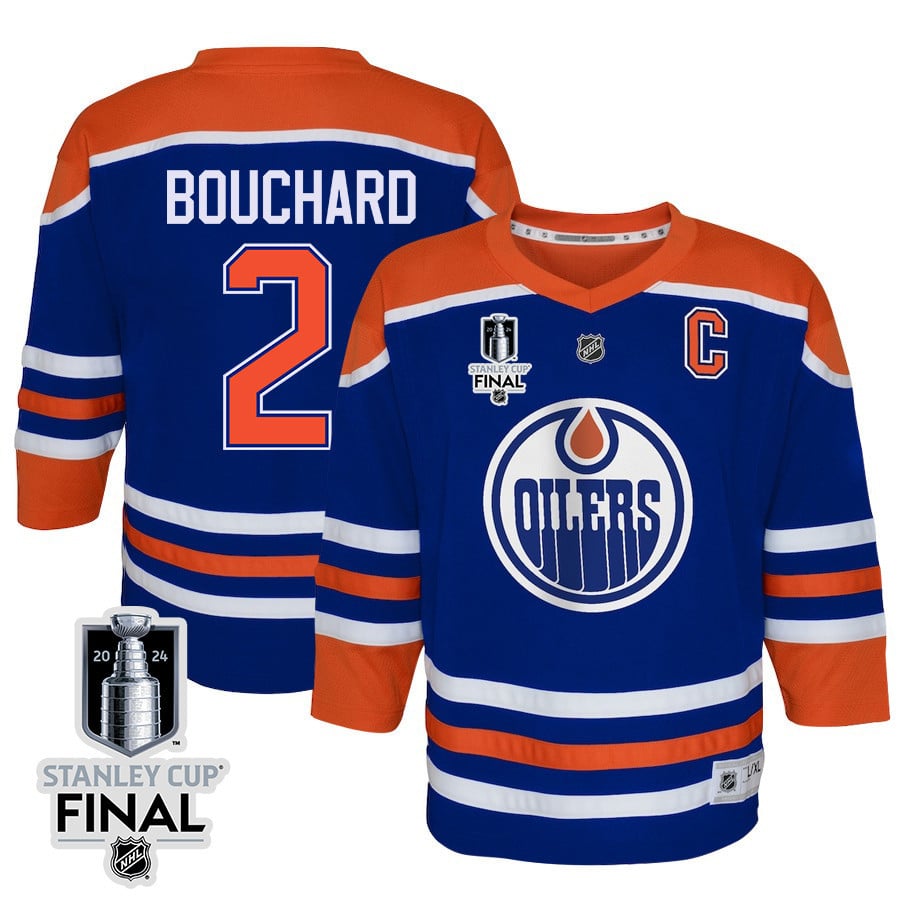 Evan Bouchard 2 Edmonton Oilers 2024 STANLEY CUP Final Youth Home Jersey - Royal - JS397