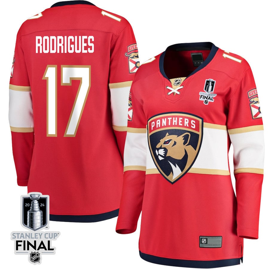 Evan Rodrigues 17 Florida Panthers 2024 STANLEY CUP Final Women's Home Breakaway Jersey - Red - JS678