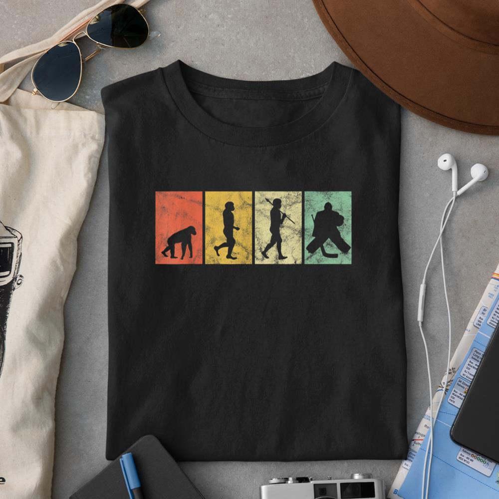 Evolution Of Man Ice Hockey Goalie Funny Vintage Retro Style T-Shirt