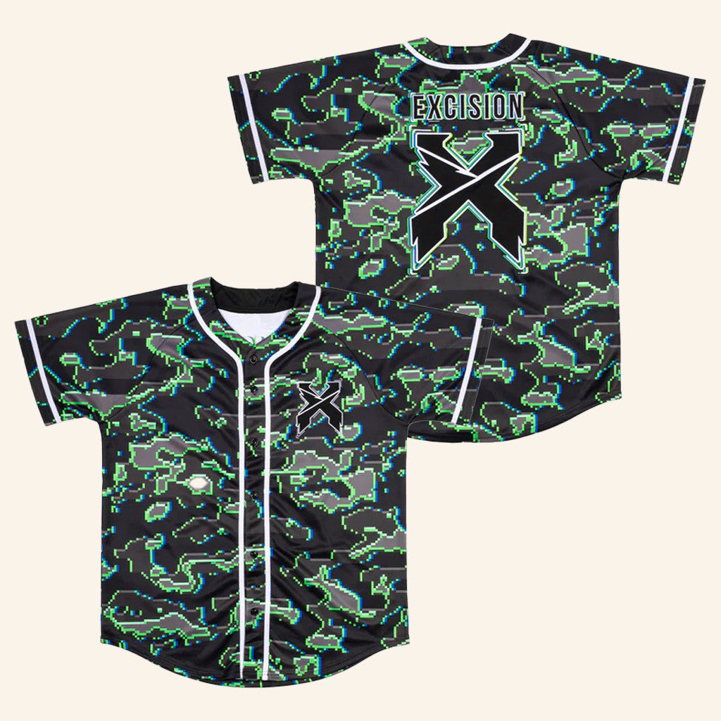 Excision Merch Excision Green Camo Baseball Jersey Gifts For Boyfriend