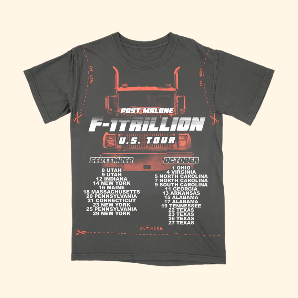 F 1 Trillion Diy Cut Out Tour T-Shirt Post Malone Merch Top 10 Father's Day Birthday Gifts