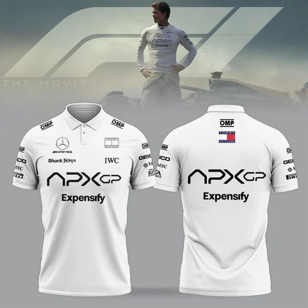 F1 The Movie 2025 Apxgp Brad Pitt White Polo Shirt Gift Ideas For Dad