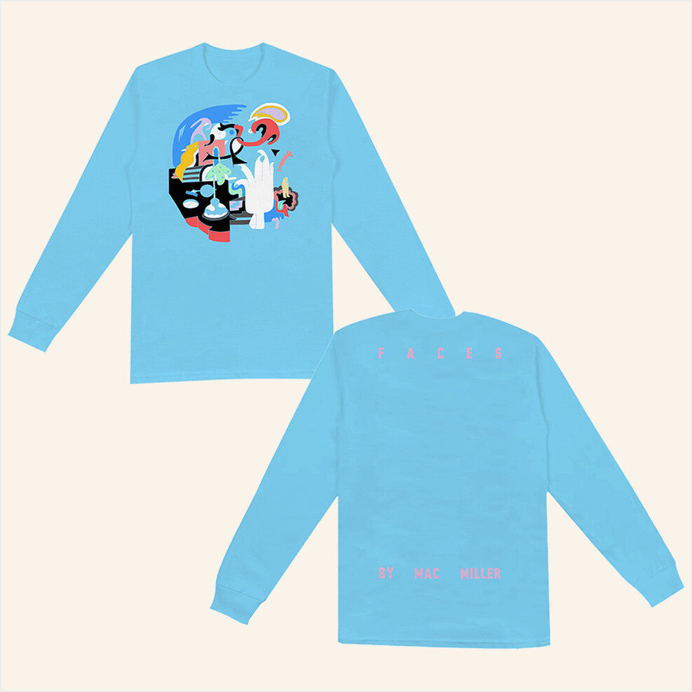 Faces Blue Long Sleeve T-Shirt Mac Miller Merch Best Birthday Gifts For Husband Gifts For BFF