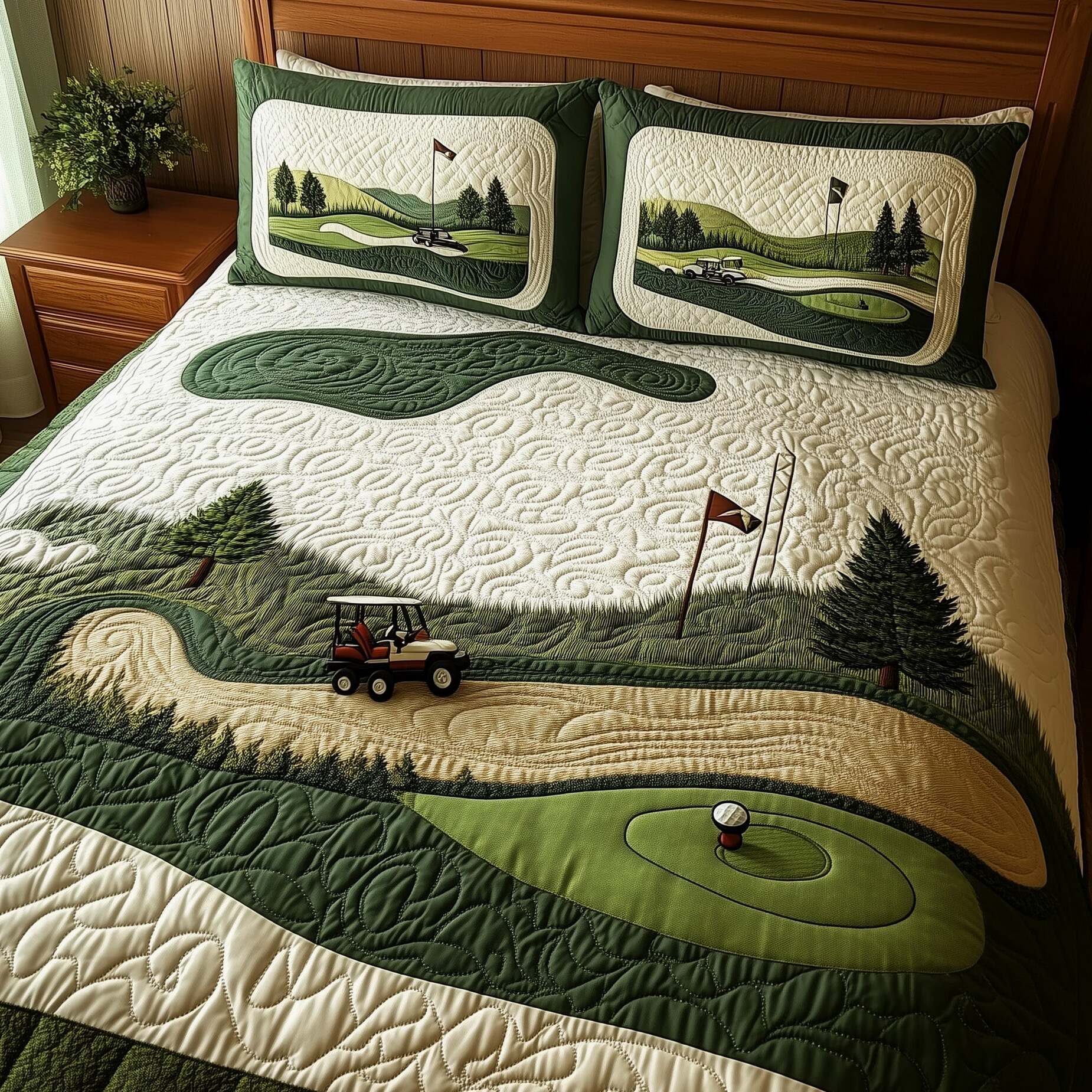 Fairway Dreams Quilted Bedding Set Gifts For Golf Lovers Birthday Gifts For BFF