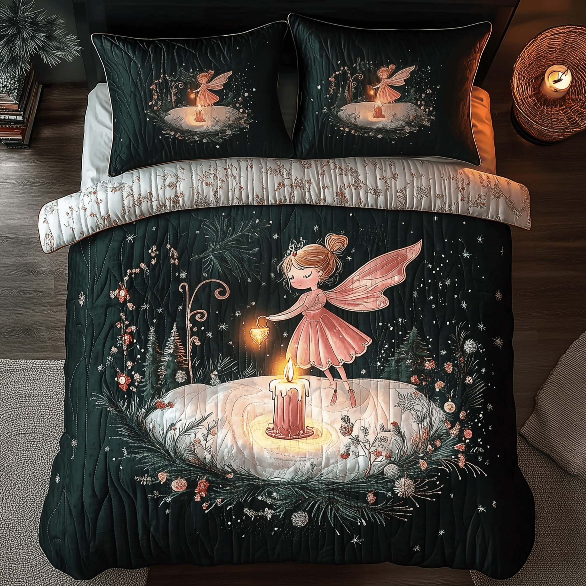 Fairy Lighting Candle Quilted Bedding Set  Stay warm this winter Christmas Gift Ideas For Coworkers