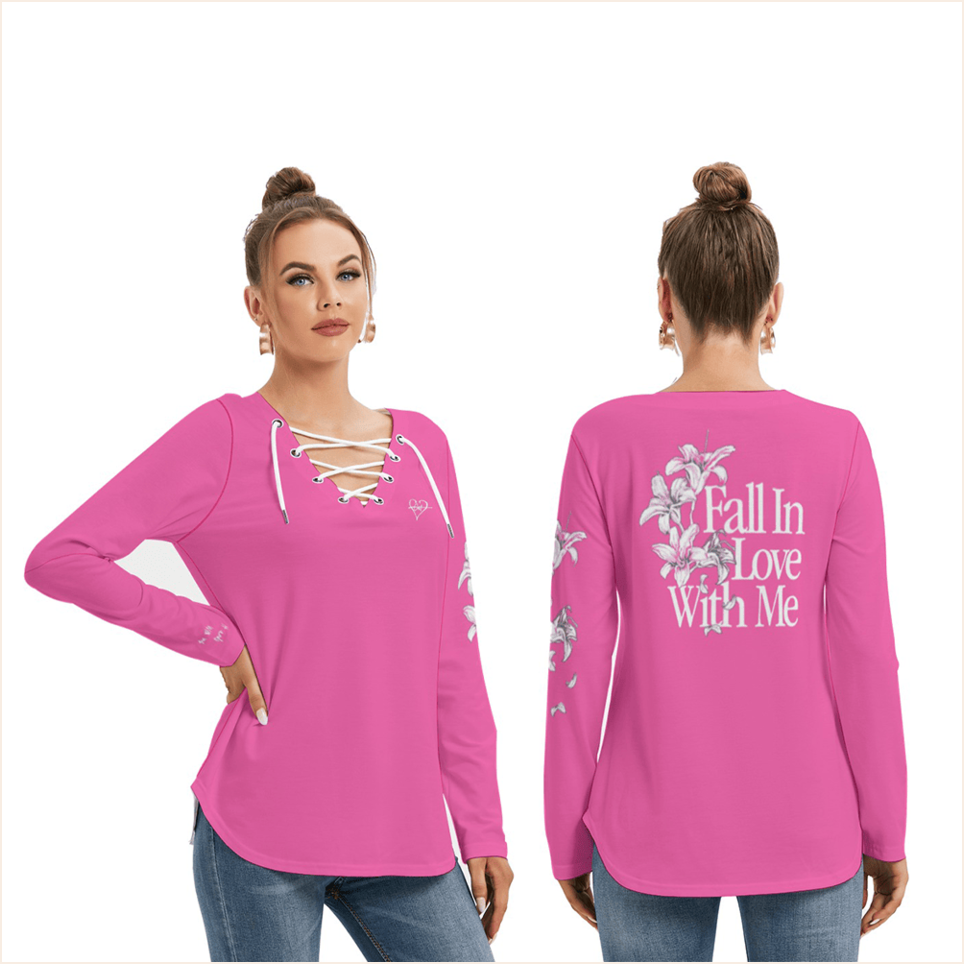 Fall In Love With Me Colleen Hoover Lace Up V-Neck Shirt It Ends With Us Merch Long Sleeve Women's