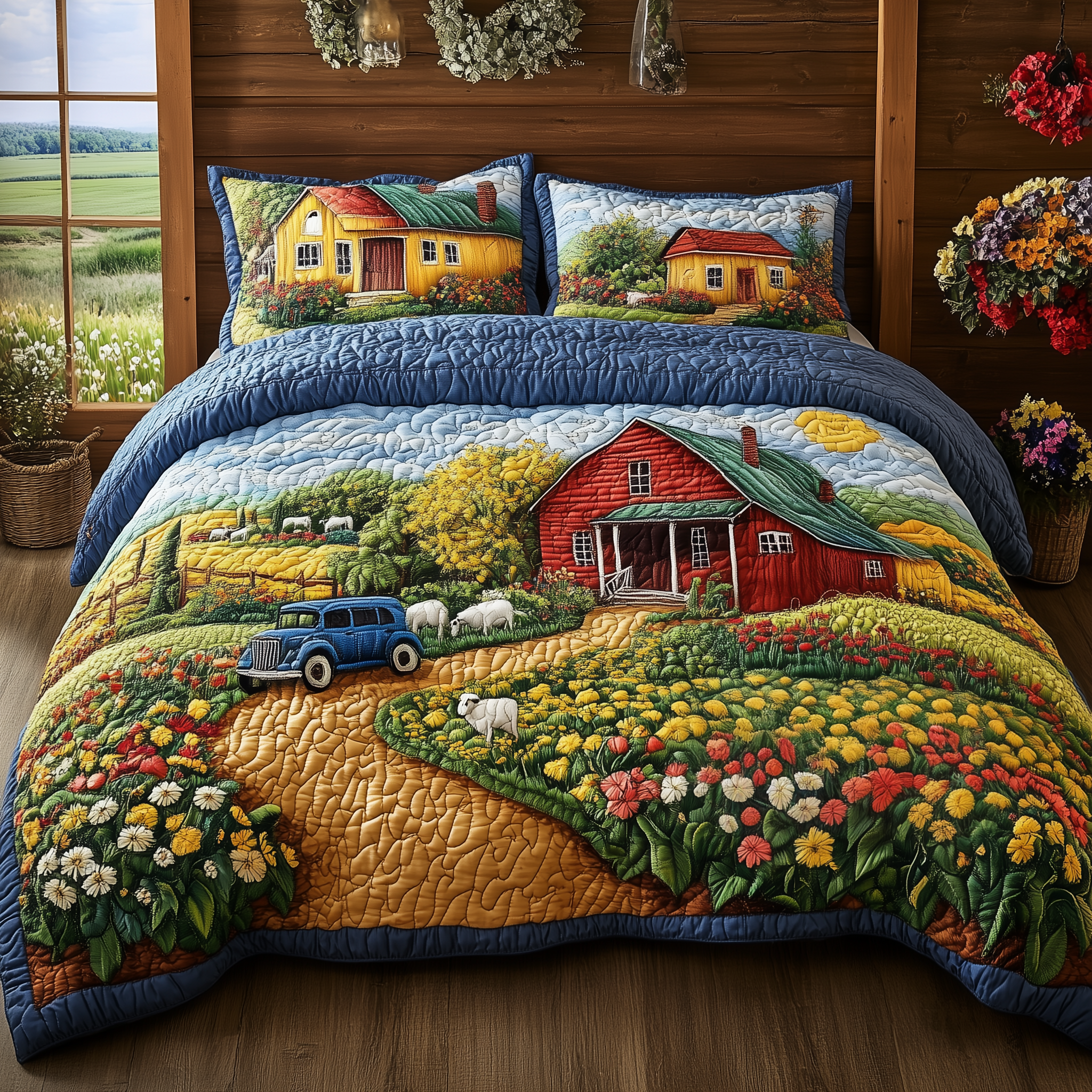 Farmhouse Serenity Quilted Bedding Set Valentines Day Duvet Cover Set Farmer Present Ideas