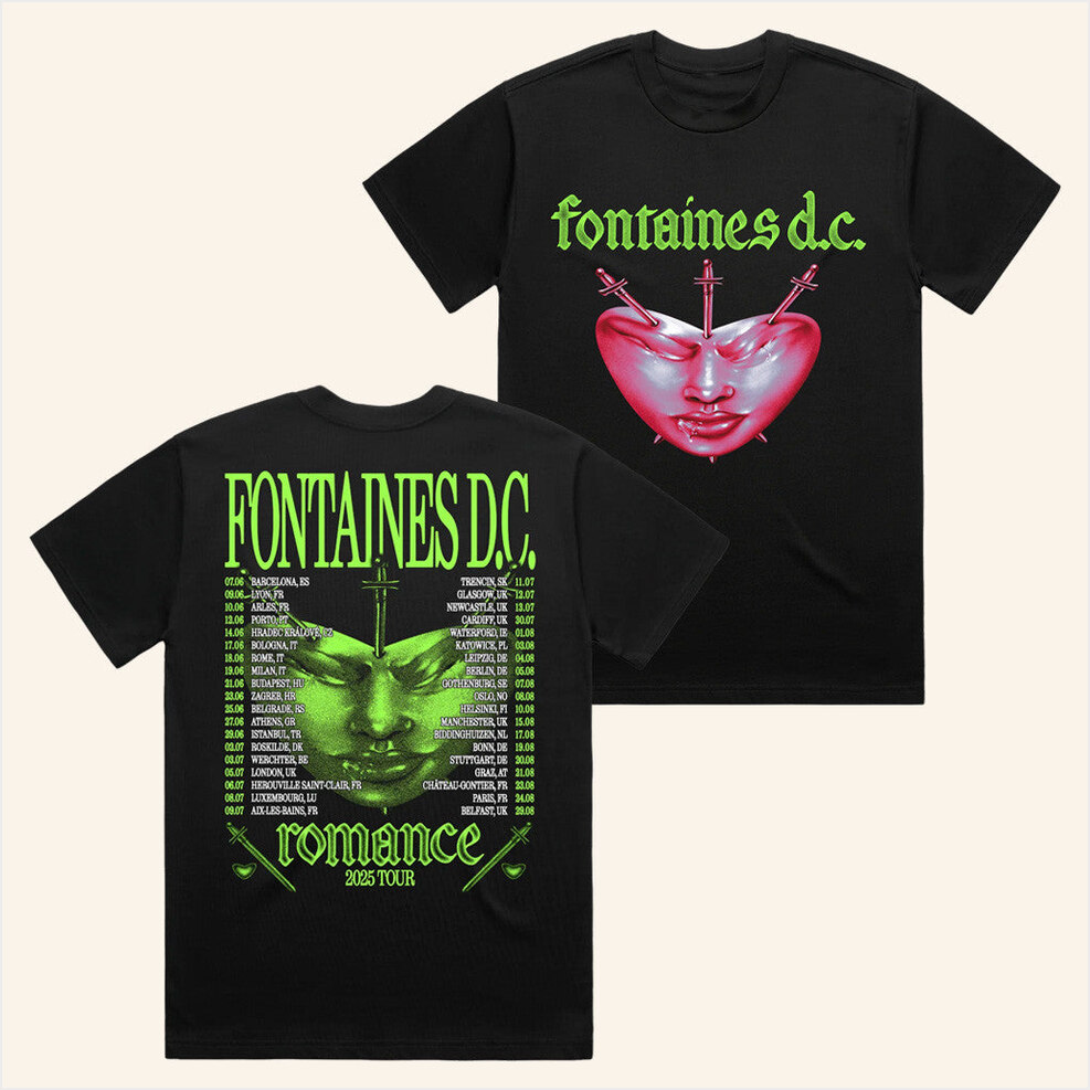 Favourite Heart Summer 2025 Black T-Shirt Fontaines DC Merch Gifts For Fans BFF Gifts Ideas