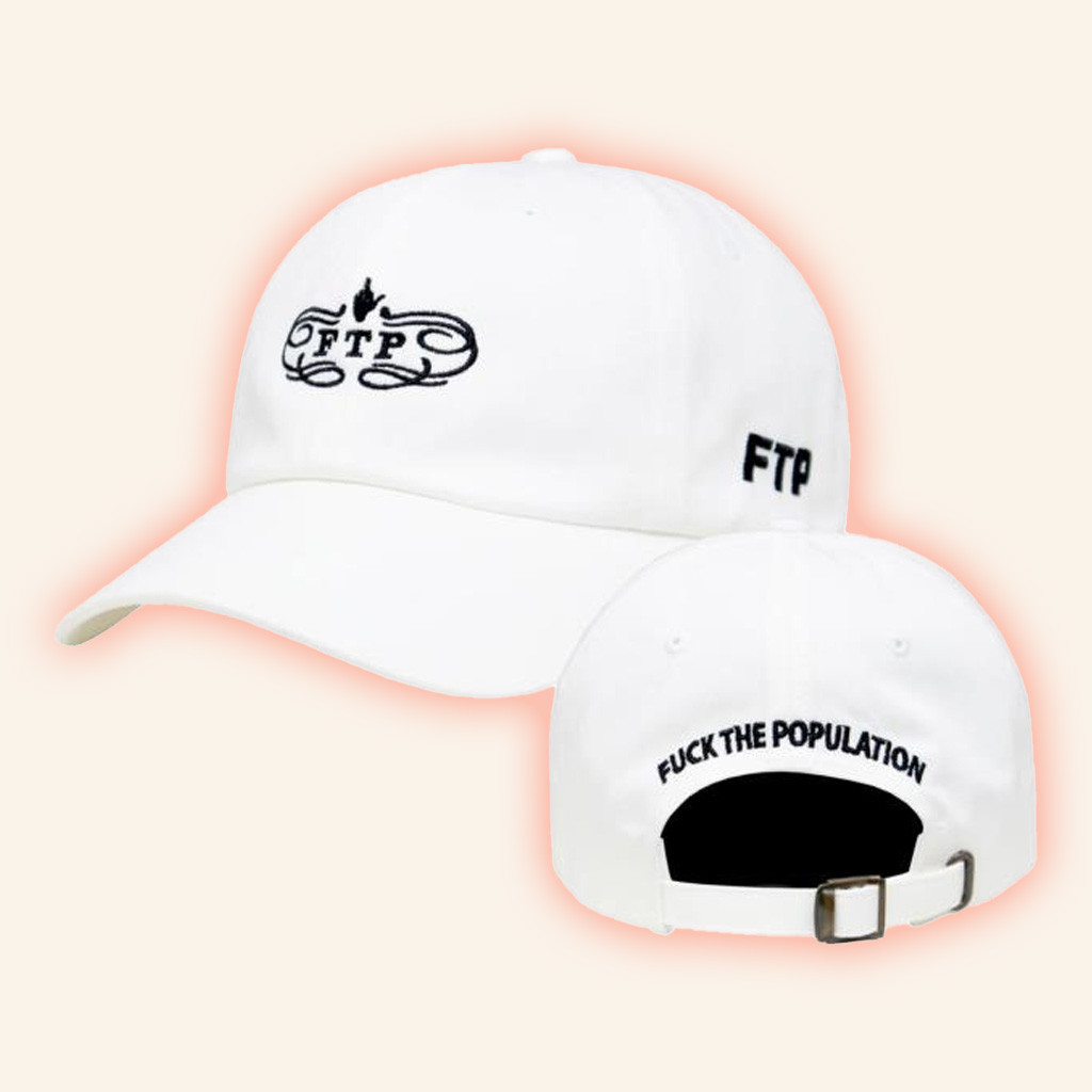 Fck The Population Merch Timepiece FTP White Embroidered Hat Birthday Presents For Boyfriend