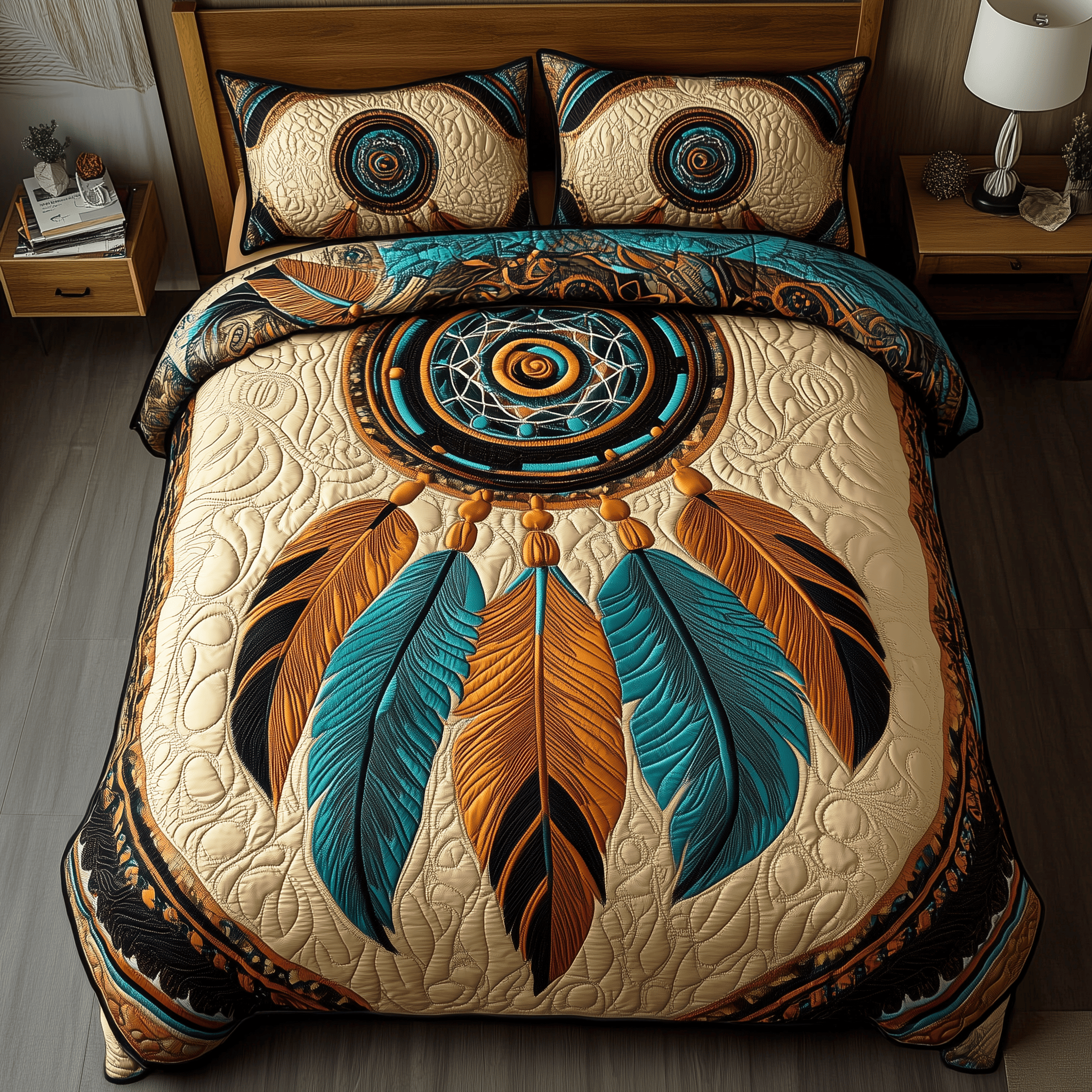 Feathers of Serenity Quilted Bedding Set Unique Duvet Cover Bedspread Set Best Gifts For Wife