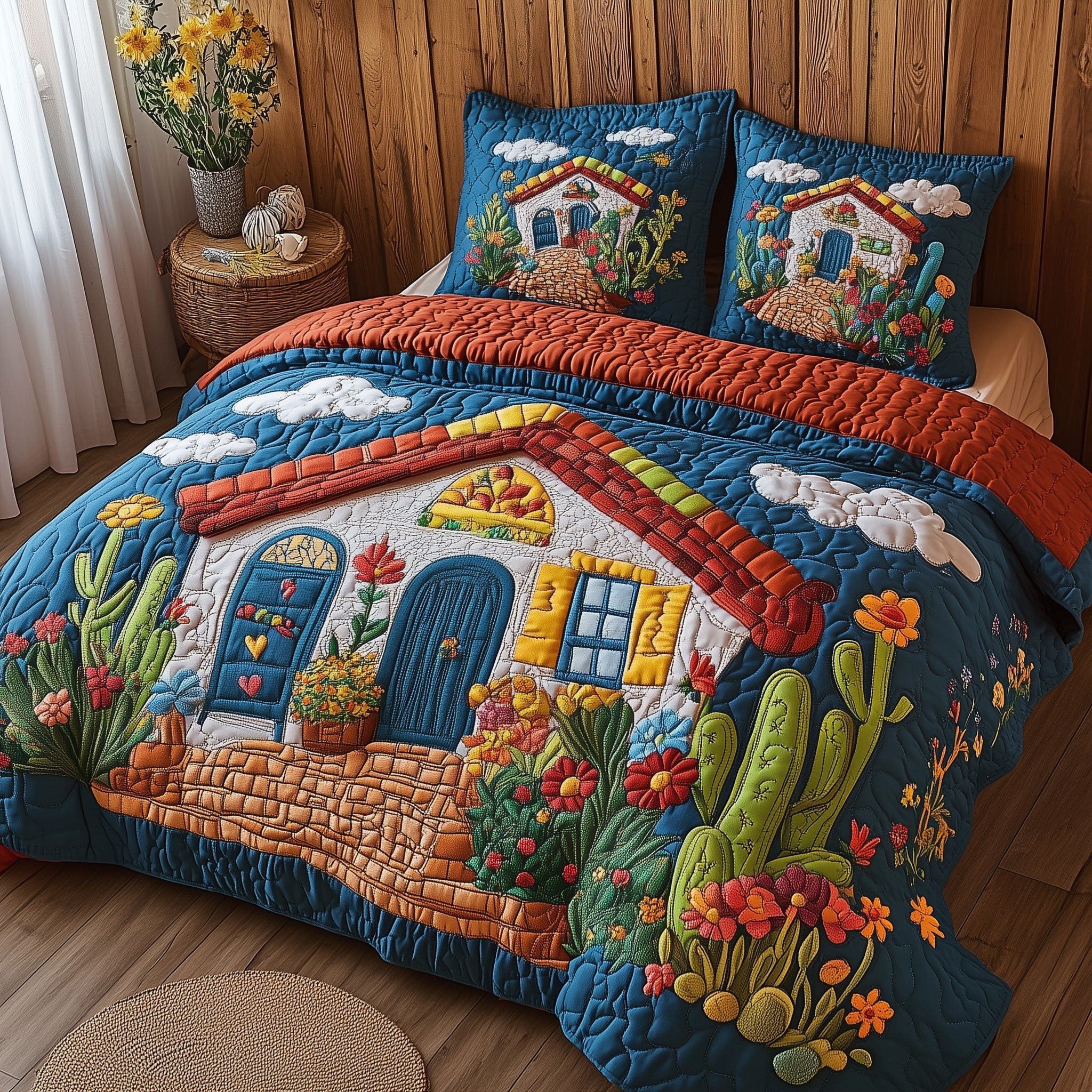 Feline Fiesta Cottage Quilted Bedding Set Duvet Cover Bedspread Set Item Awsome Gifts For Sisters