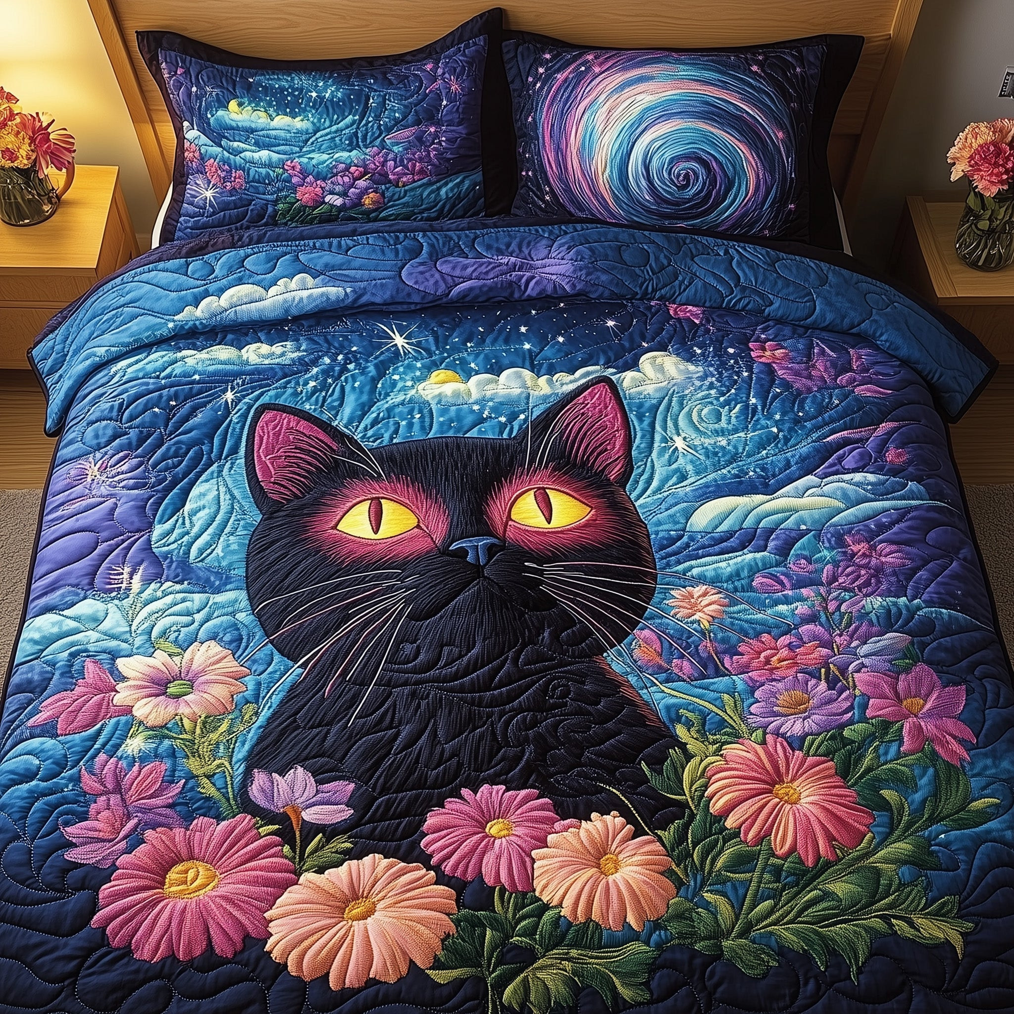 Feline Nebula Quilted Bedding Set Duvet Cover Bedspread Set Item Cat Christmas Gifts