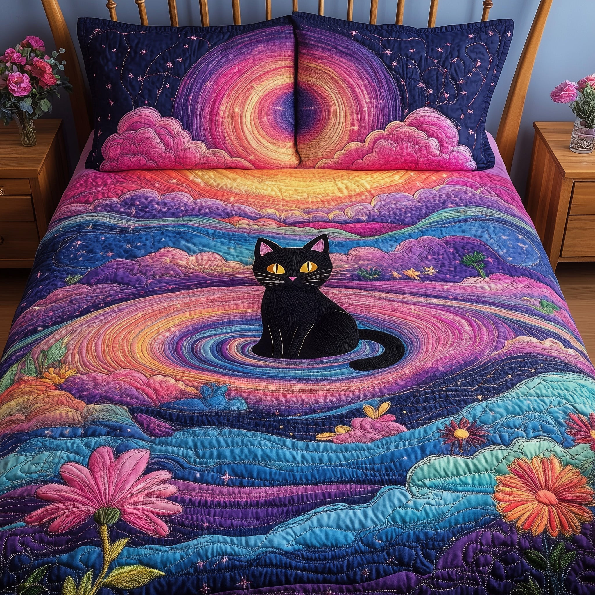 Feline Nebula Quilted Bedding Set Duvet Cover Bedspread Set Item Unique Cat Gifts For Cat Lovers