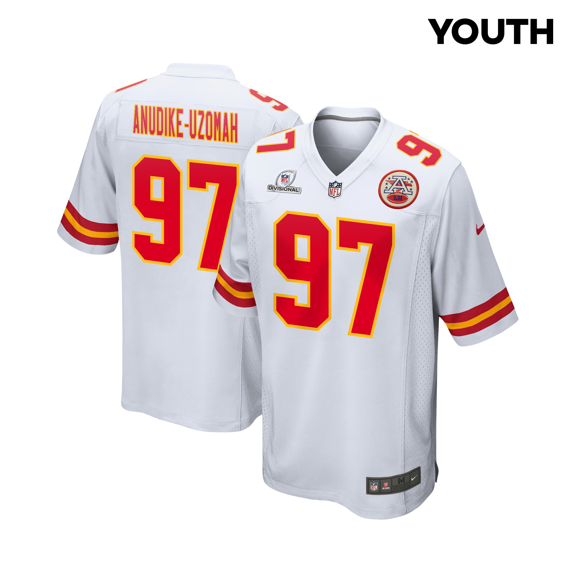 Felix Anudike-Uzomah 97 Kansas City Chiefs Super Bowl LVIII Patch Game YOUTH Jersey - White - JSDV381