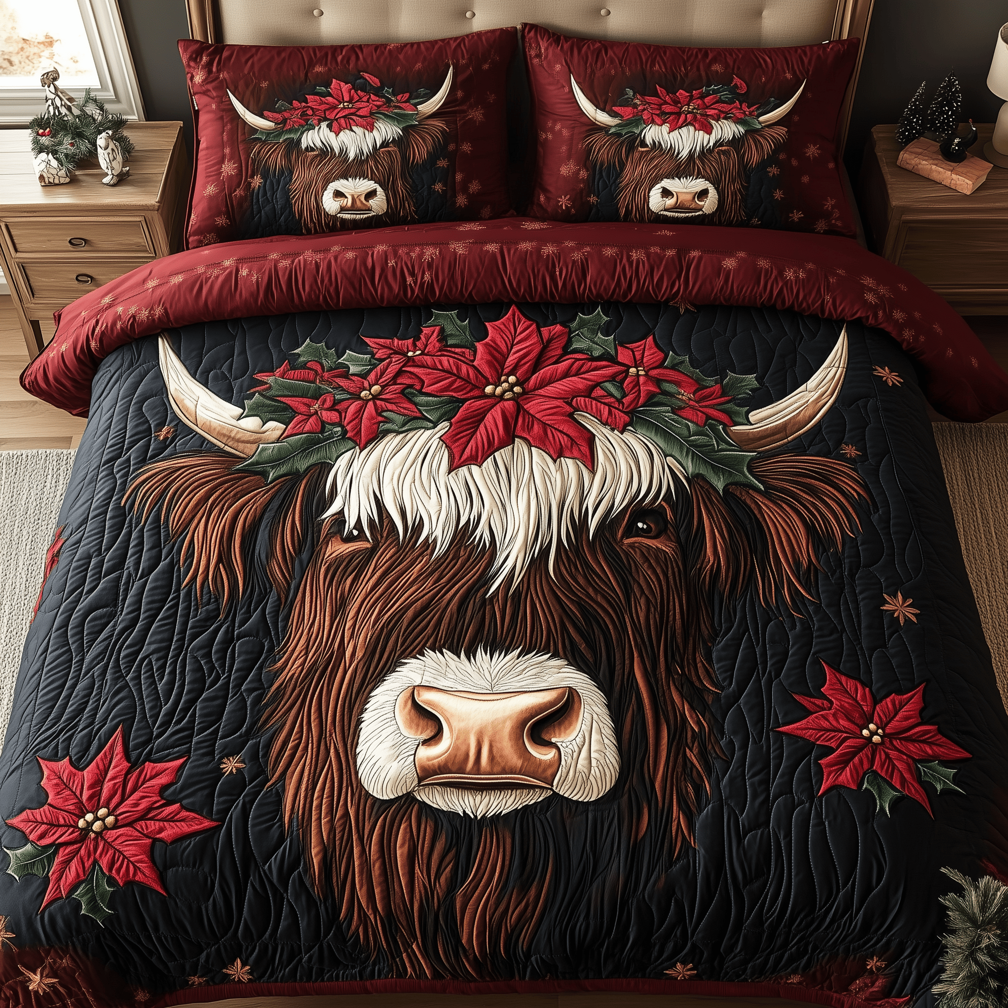 Festive Highland Charm Quilted Bedding Set Duvet Cover Bedspread Set Merch Gift For Son
