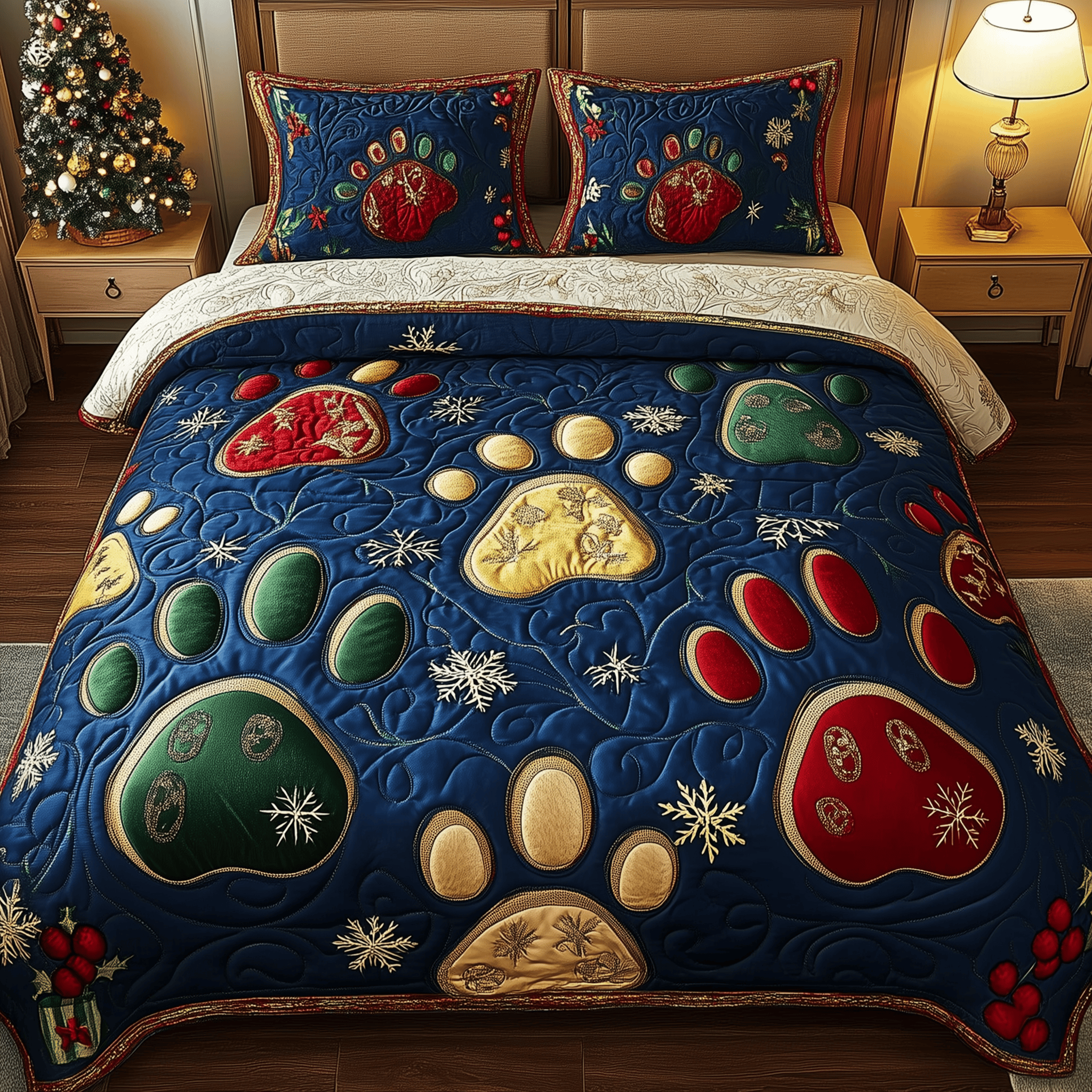Festive Paws Spirit Quilted Bedding Set Unique Cat Gifts For Cat Lovers