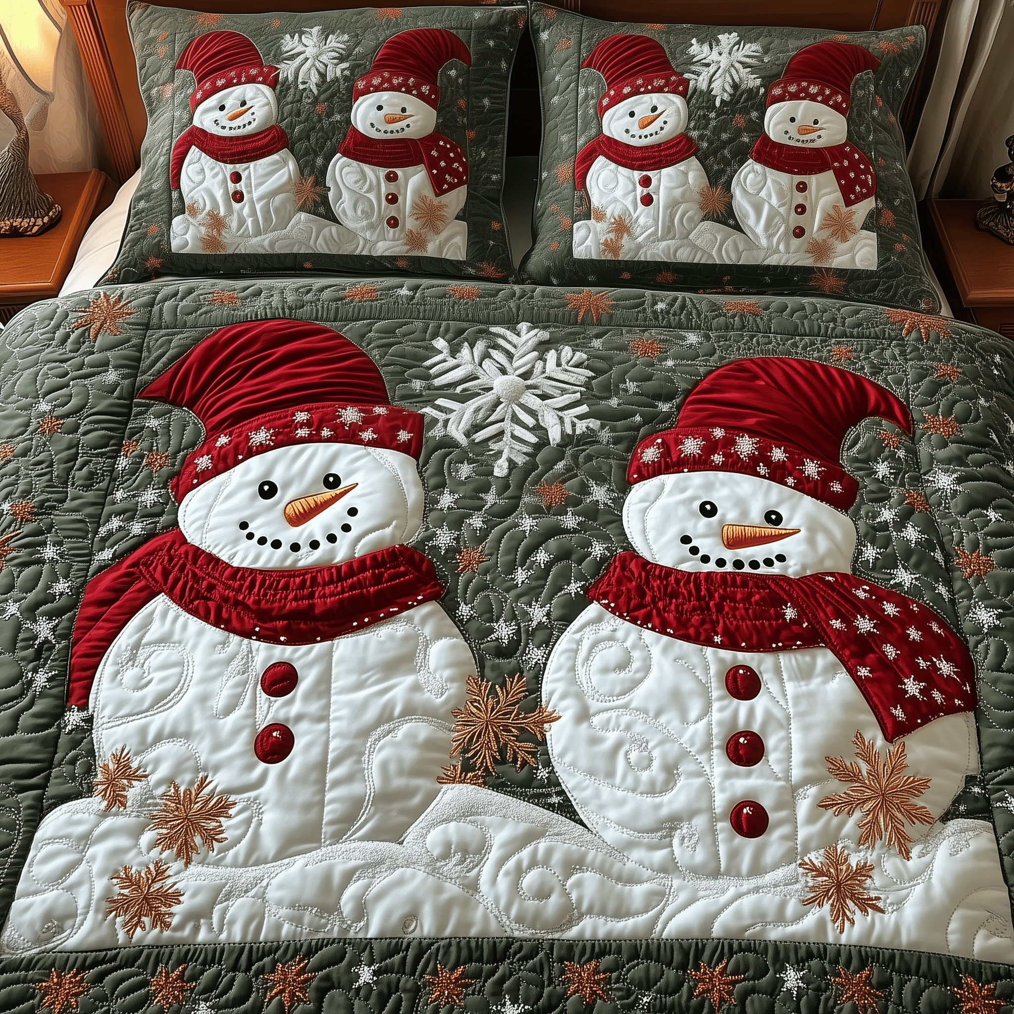 Festive Snowman Quilted Bedding Set  Stay warm this winter Christmas Gifts For Wife