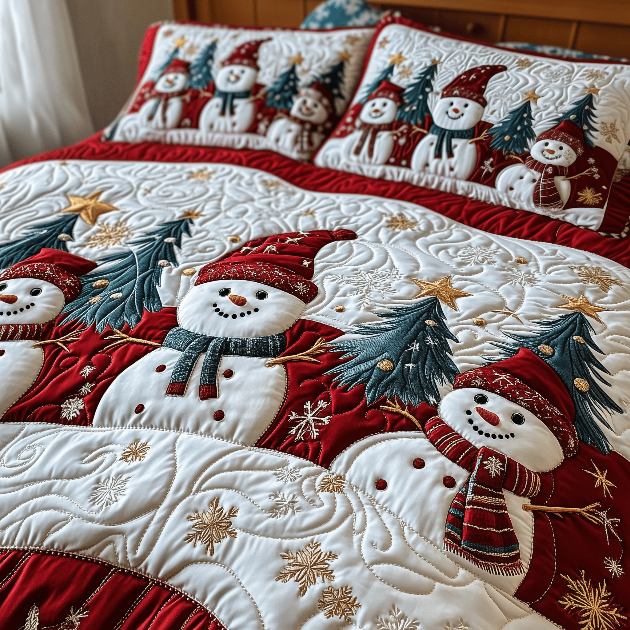 Festive Snowman Quilted Bedding Set  Stay warm this winter Secret Santa Gifts