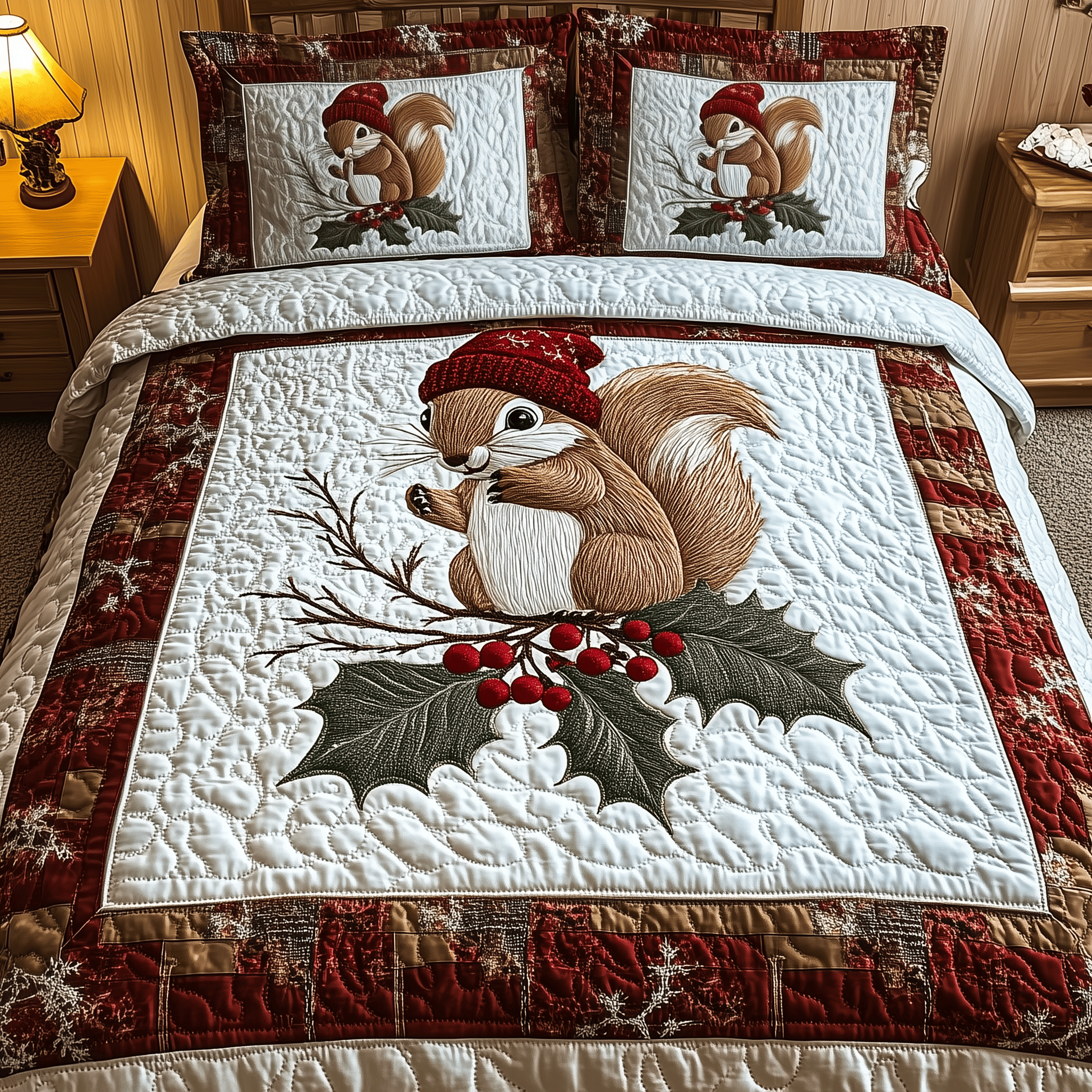 Festive Squirrel Quilted Bedding Set  Stay warm this winter Christmas Ideas For Men
