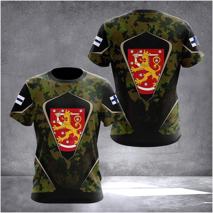 Finland Coat Of Arms Camouflage T-Shirt Finland Men's Clothing Finnish Apparel
