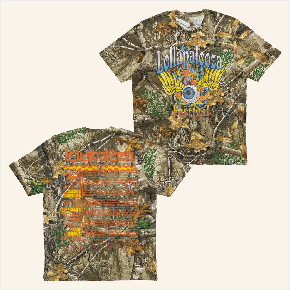 Flaming Eye Camo T-Shirt Lollapalooza Merch Best Birthday Gifts For Dudes BFF Gifts Ideas