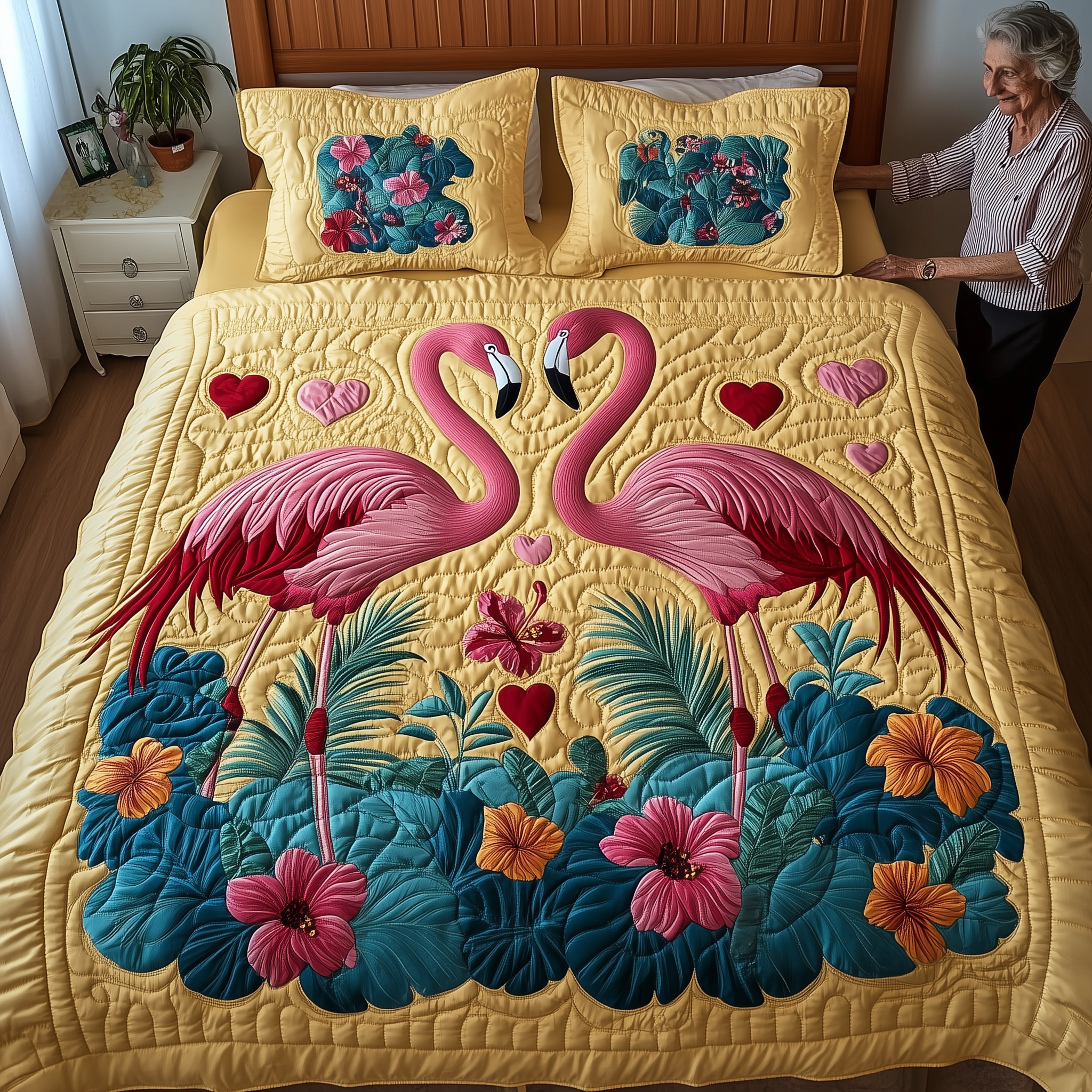 Flamingo Love Paradise Quilted Bedding Set Duvet Cover Bedspread Set Items Flamingo Gifts For Men Women