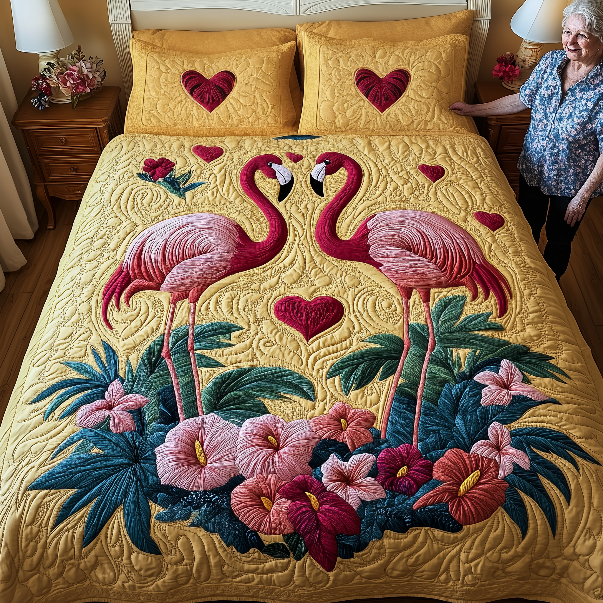 Flamingo Love Paradise Quilted Bedding Set Duvet Cover Bedspread Set Items Flamingo Mothers Day Gifts