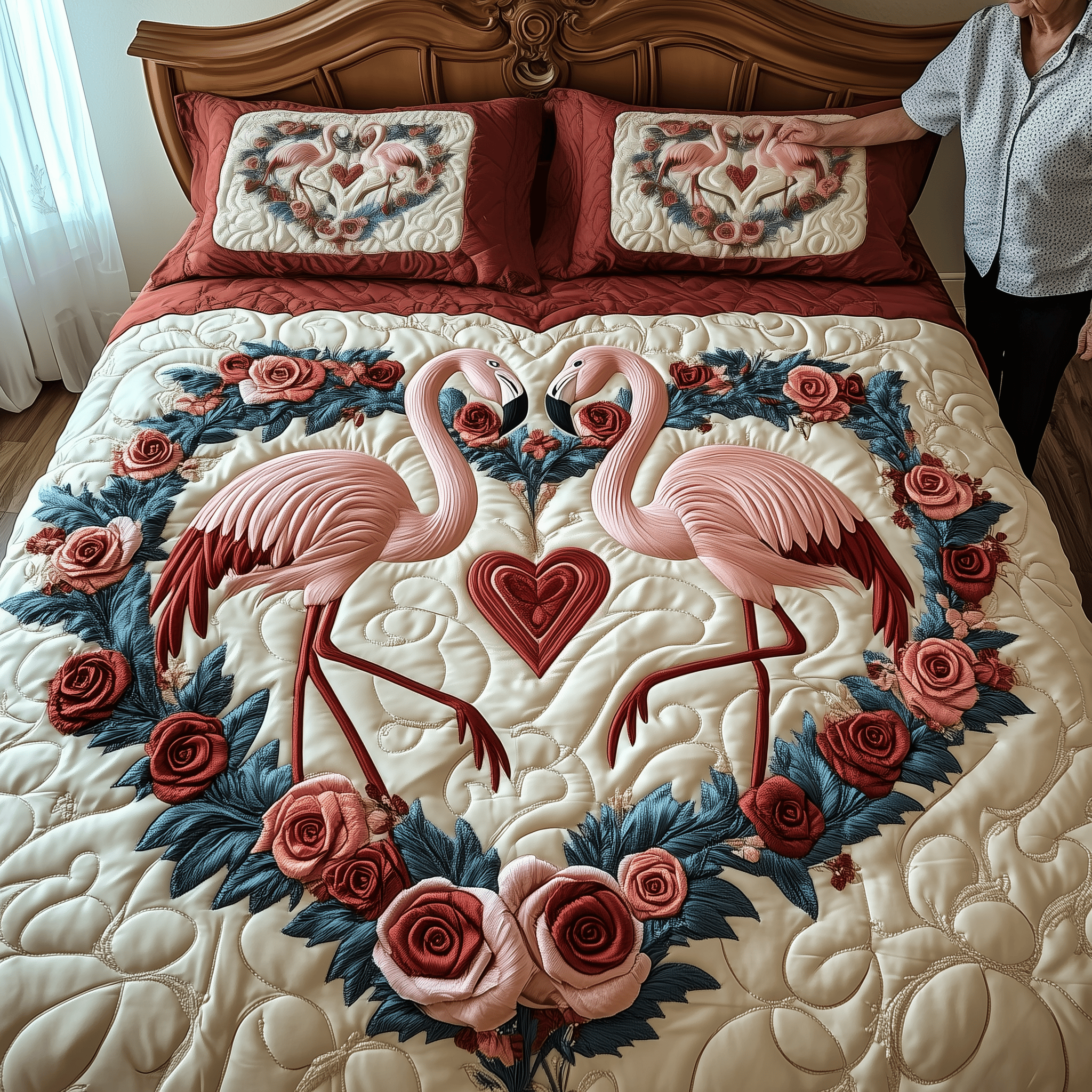 Flamingo Romance Haven Quilted Bedding Set Duvet Cover Bedspread Set Items Flamingo Themed Presents