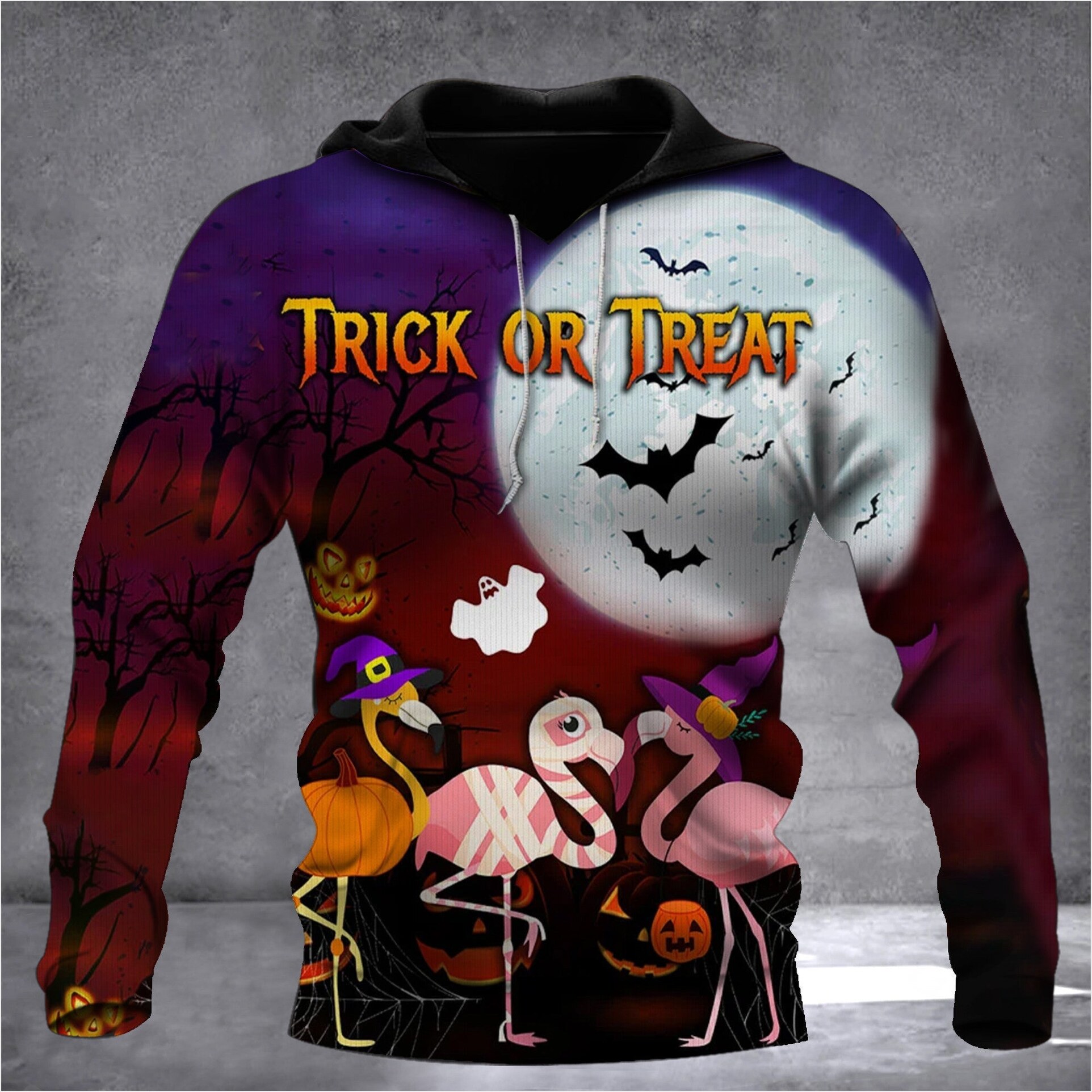 Flamingo Trick Or Treat Halloween Hoodie Flamingo Graphic Halloween Sweaters For Women