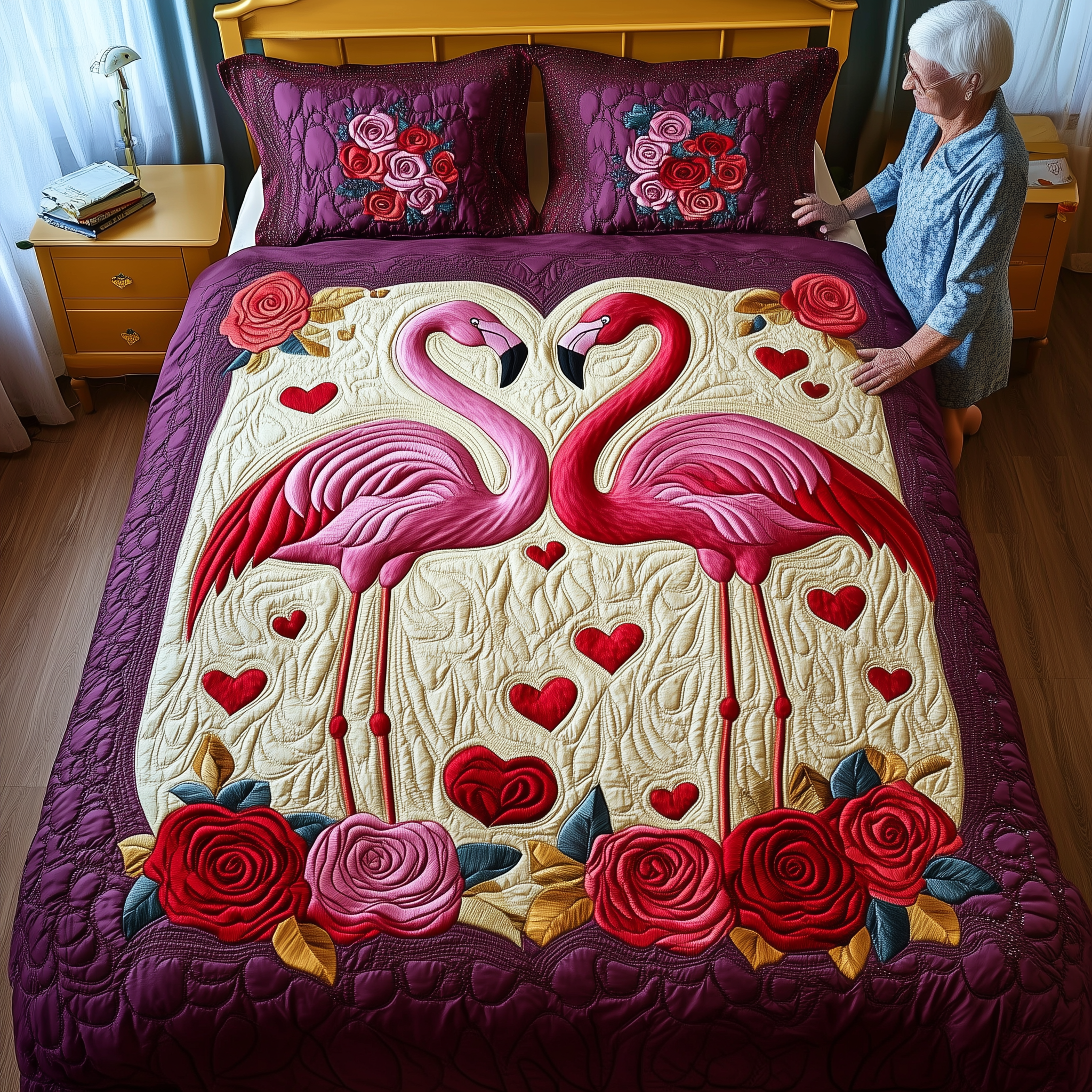 Flamingo Valentine Bliss Quilted Bedding Set Duvet Cover Bedspread Set Items Flamingo Gifts For Adults
