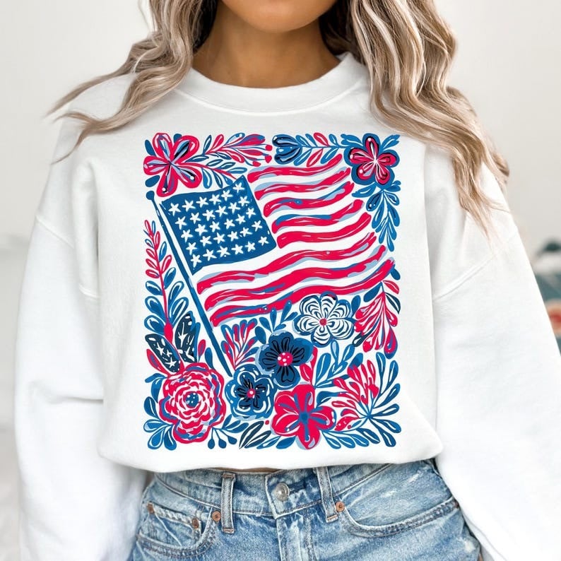 Floral American Flag Sweatshirt Patriotic 4th of July's Day Gifts