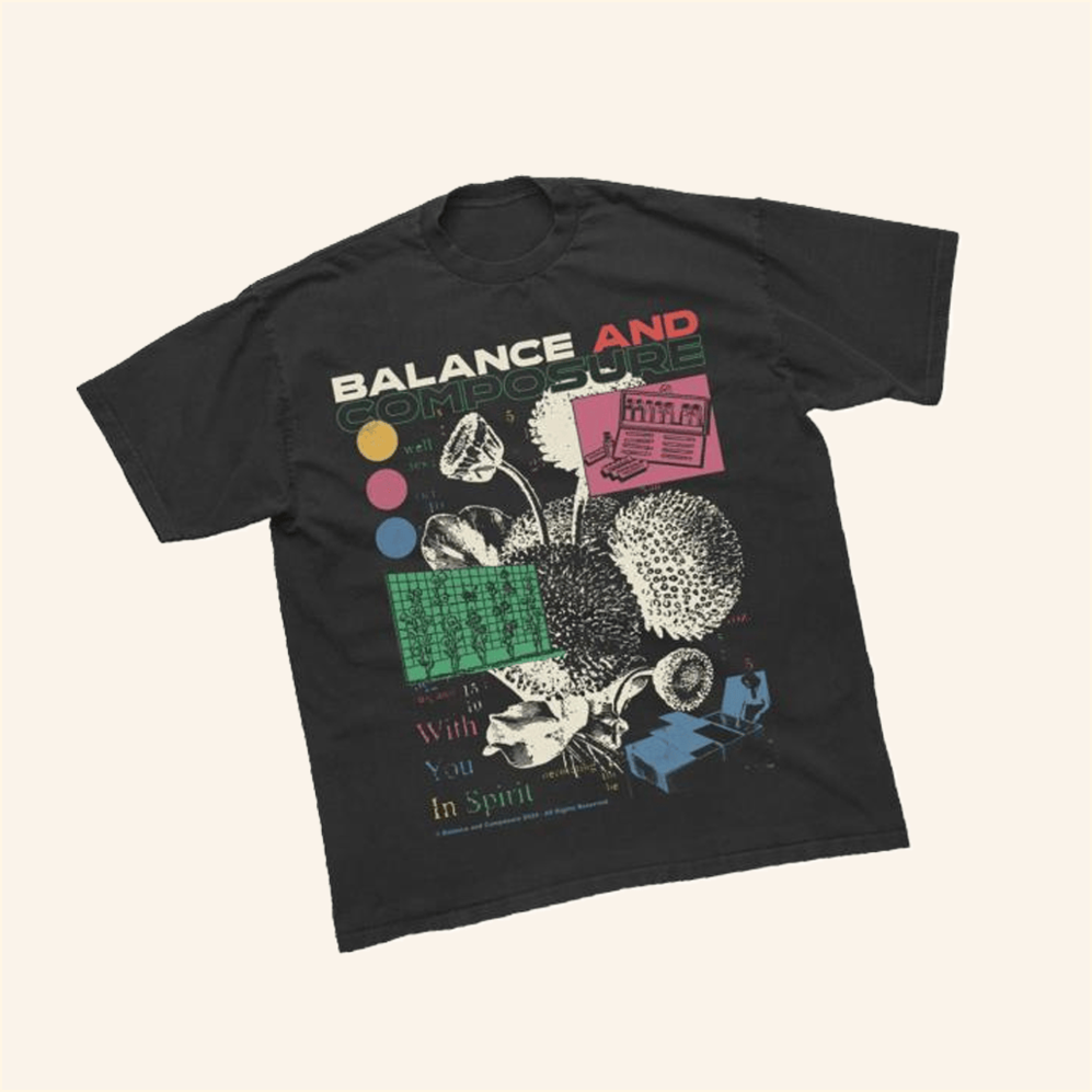 Floral Black T-Shirt Balance And Comp Band Merch Gift Ideas For Husband BFF Birthday Gifts