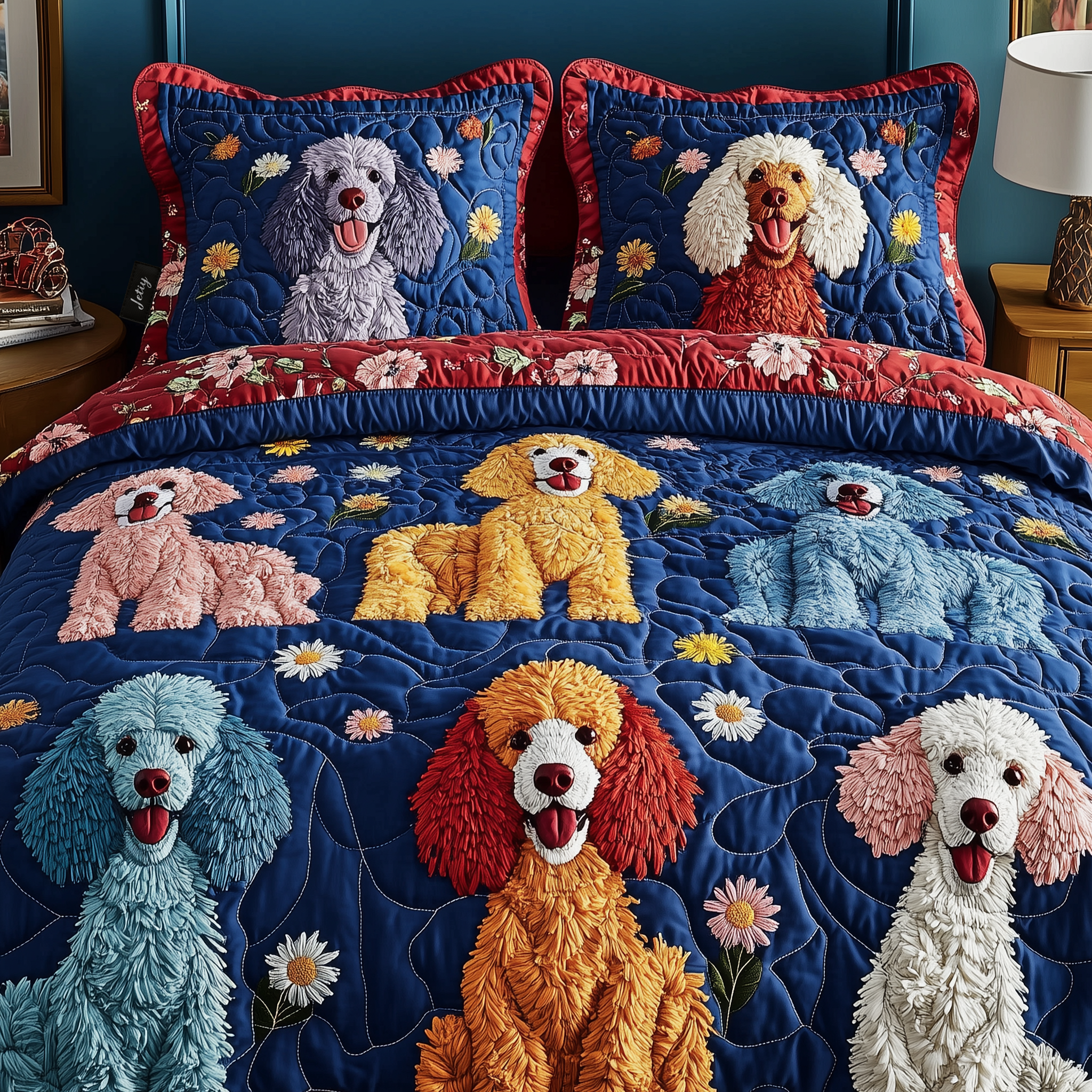 Floral Poodle Quilted Bedding Set  Stay warm this winter Funny Christmas Gifts
