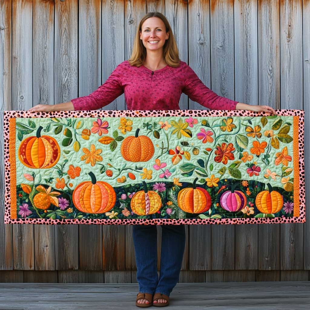Floral Pumpkin Quilted Table Runner Autumn Fall Decor Table Runner Home Decoration Gifts