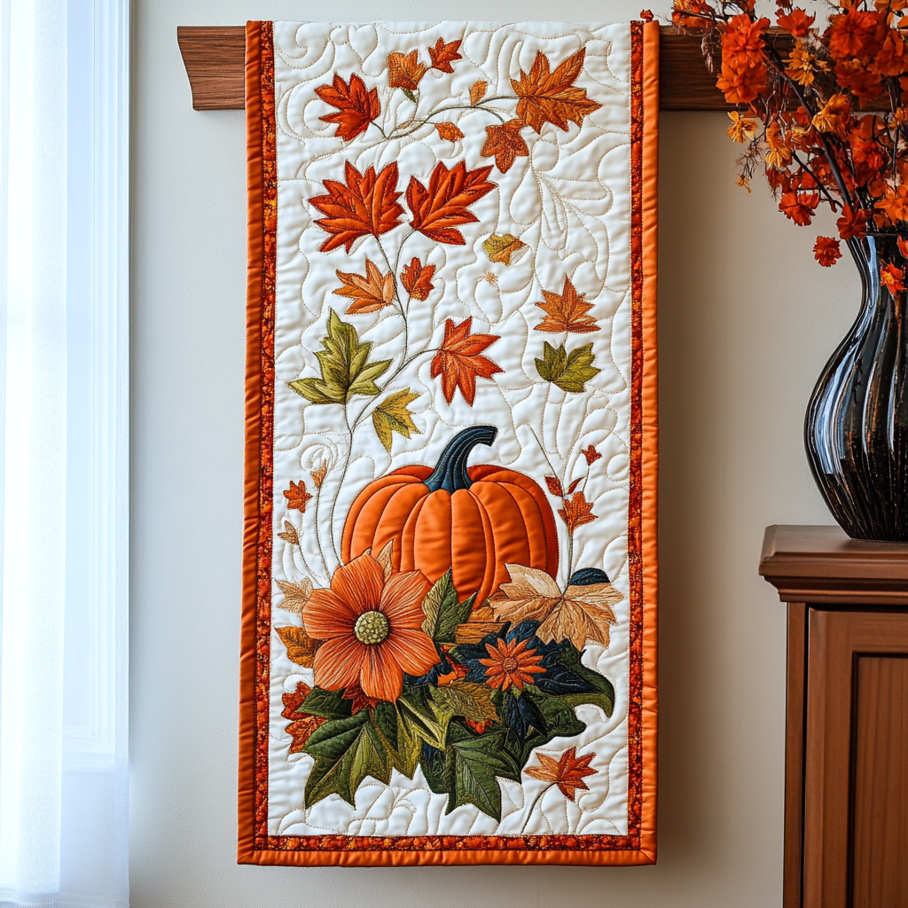 Floral Pumpkin Quilted Table Runner Best Modern Fall Decor Dining Table Runner