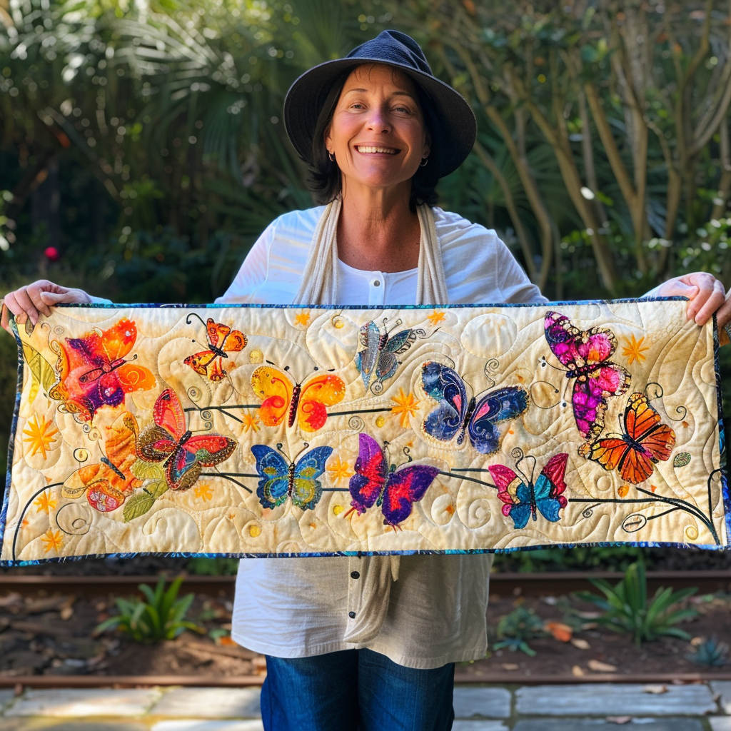 Flying Butterfly Colorful Quilted Table Runner Dining Decorations Gifts For Butterfly Lovers For Women