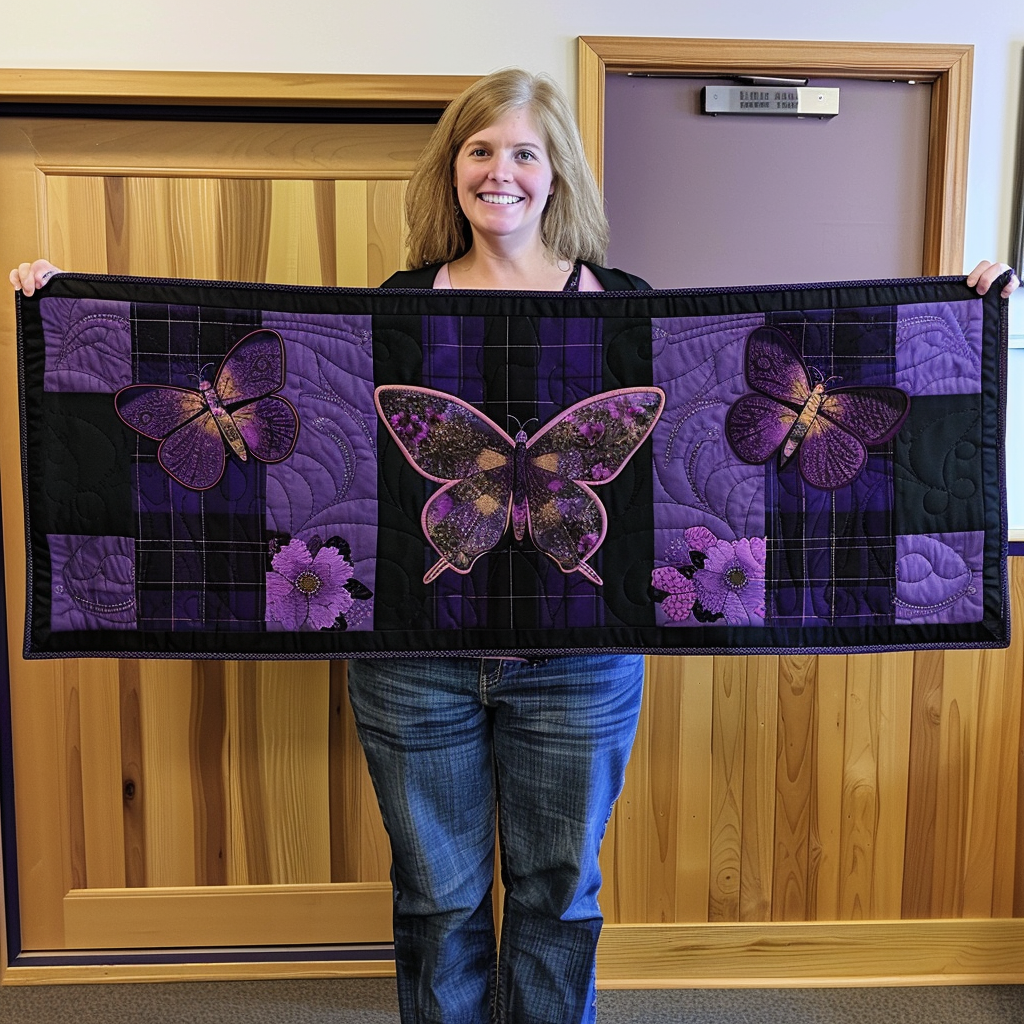 Flying Purple Butterflies Quilted Table Runner Decoration Chirsmas Gifts For Butterfly Lover For Her