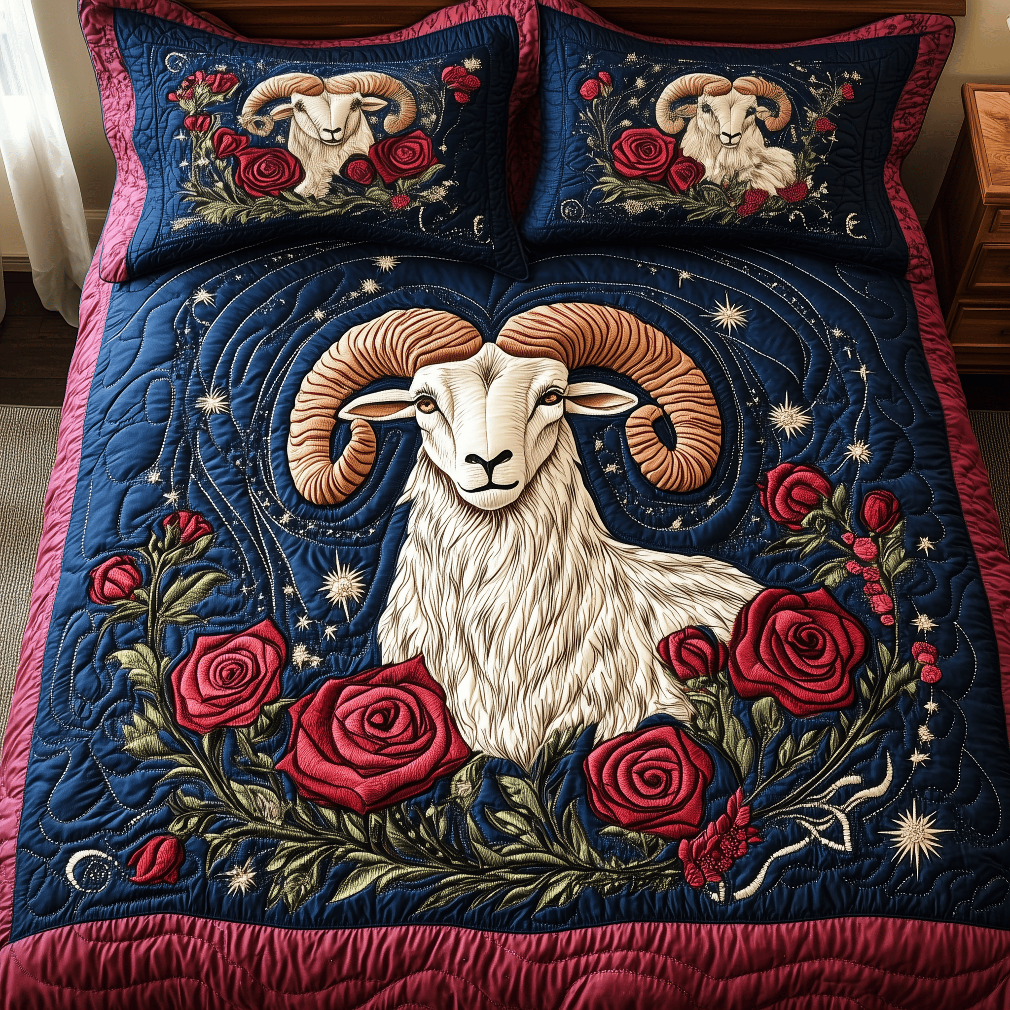 Foral Haven Bighorn Sheep Quilted Bedding Set Unique Duvet Cover Bedspread Set Awesome Birthday Day Gifts