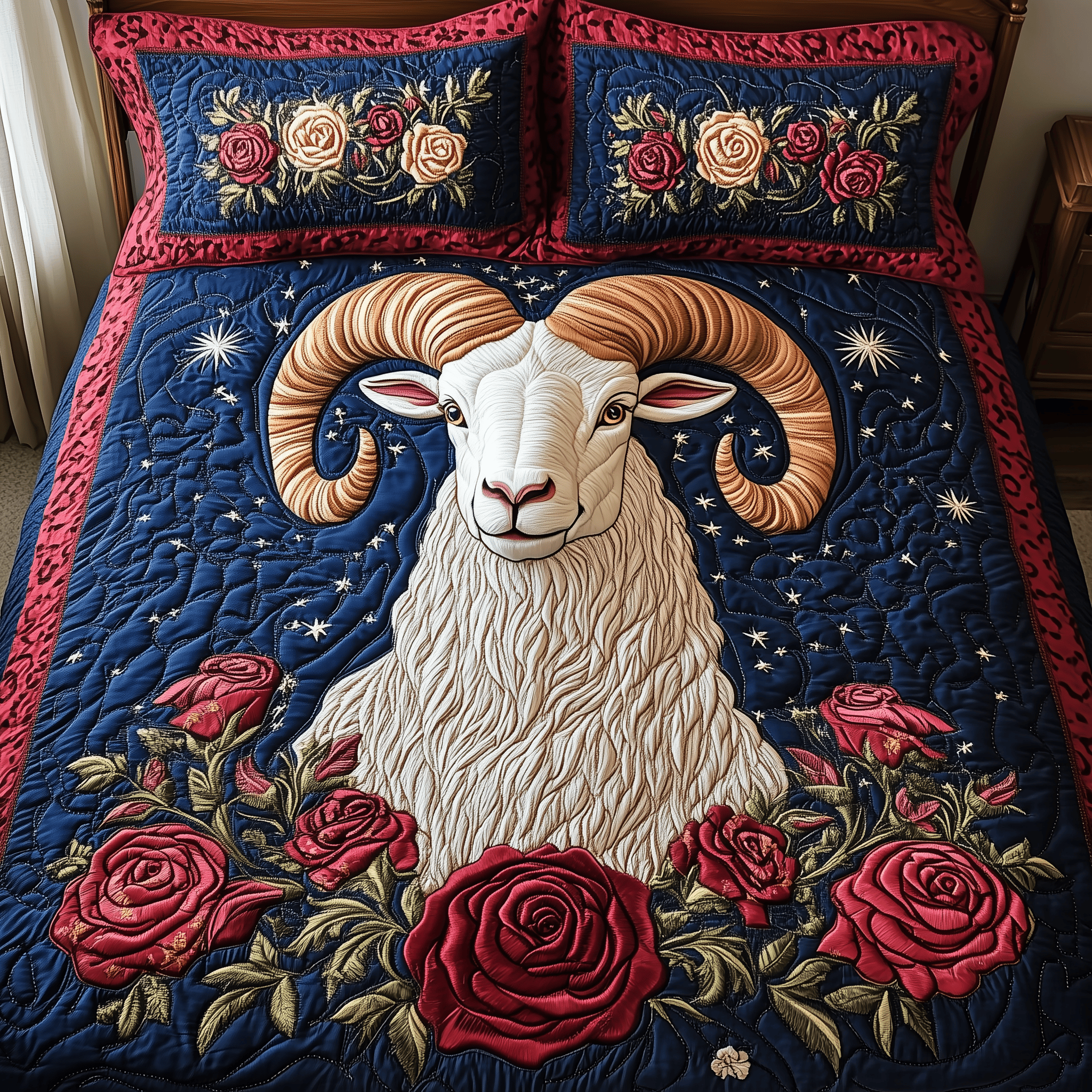 Foral Haven Bighorn Sheep Quilted Bedding Set Unique Duvet Cover Bedspread Set Birthday Gifts For Mom