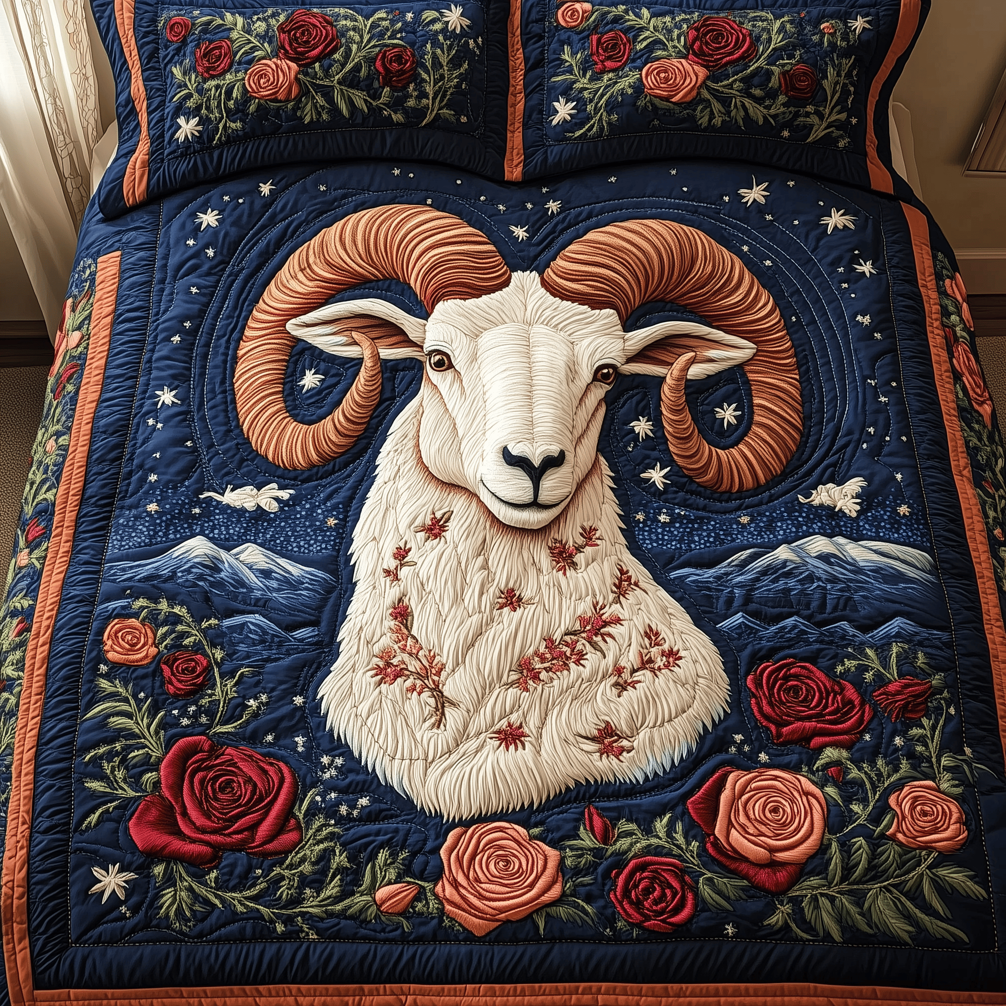 Foral Haven Bighorn Sheep Quilted Bedding Set Unique Duvet Cover Bedspread Set Ideas For Birthday Day Gifts