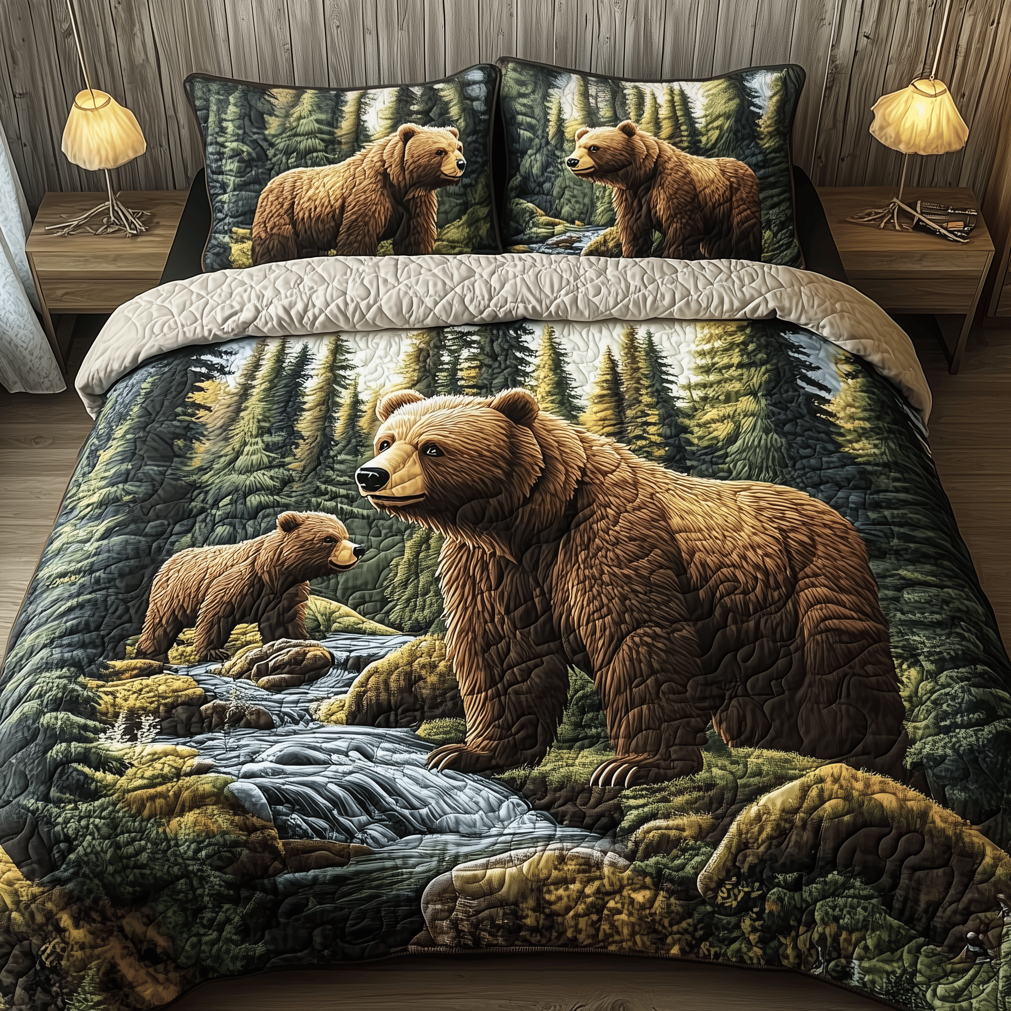 Forest Bear Journey Quilted Bedding Set Best Valentine'S Day Bear Themed Gifts