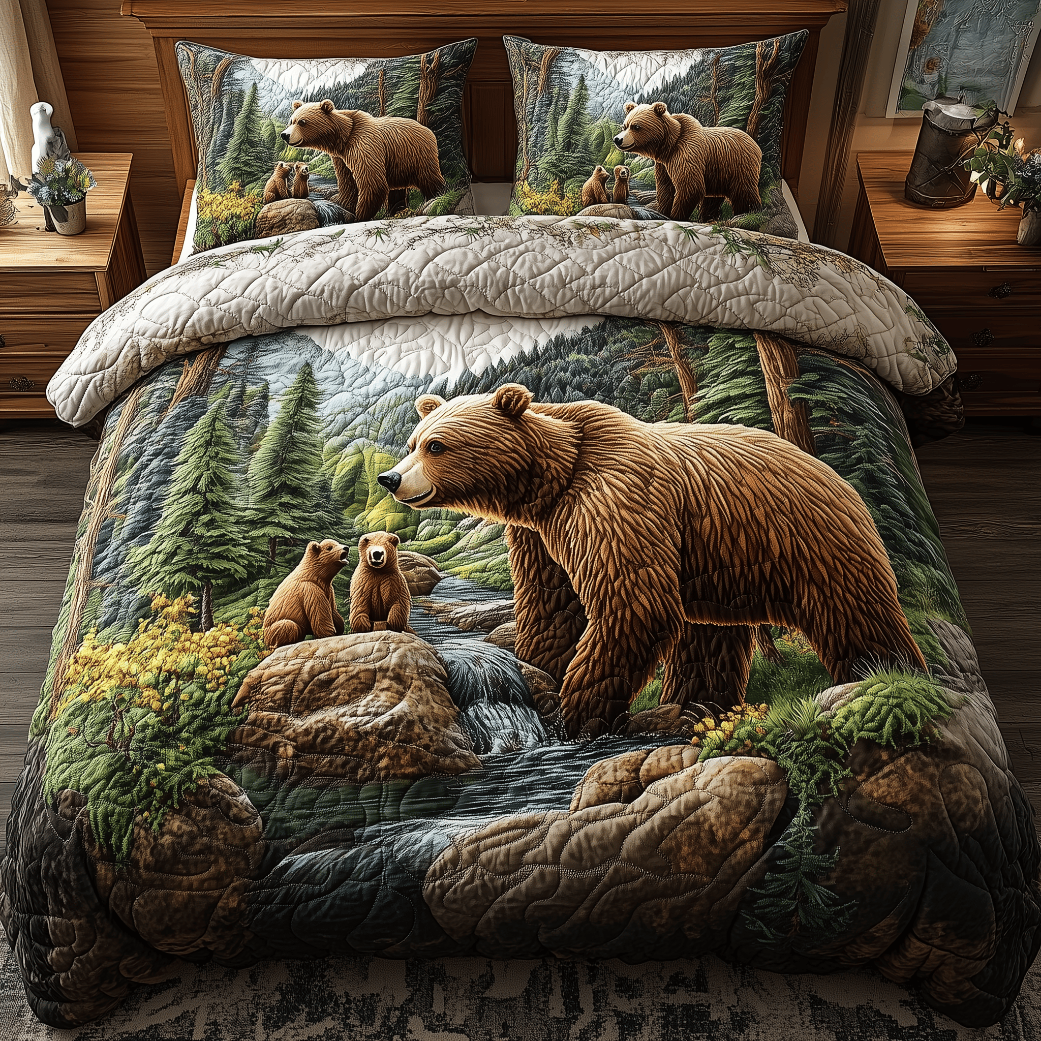 Forest Kinship Bears Quilted Bedding Set Best Valentine'S Day Gift Ideas For Bear Lovers