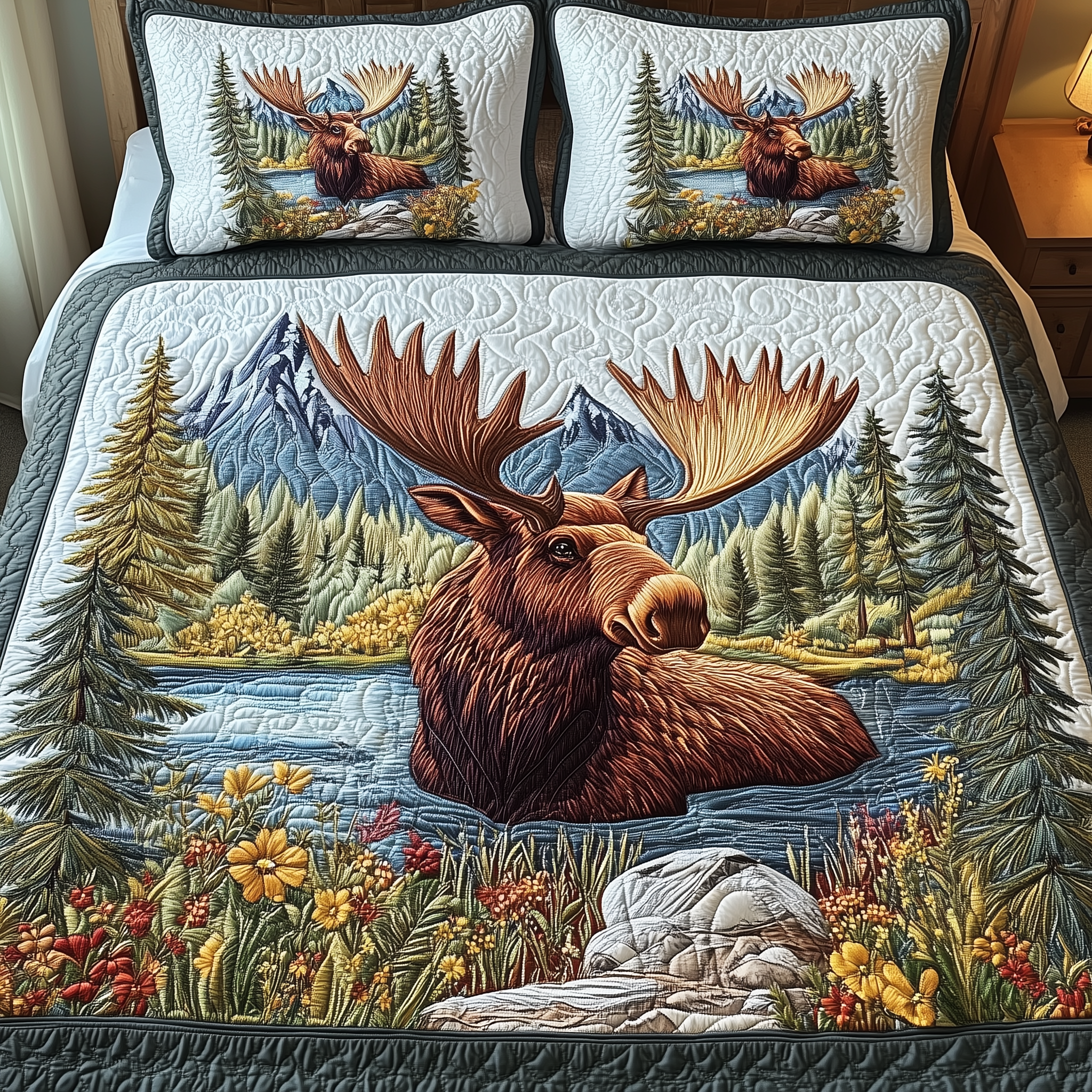 Forest Spirit Moose Quilted Bedding Set Unique Duvet Cover Bedspread Set Awesome Father's Day Gifts