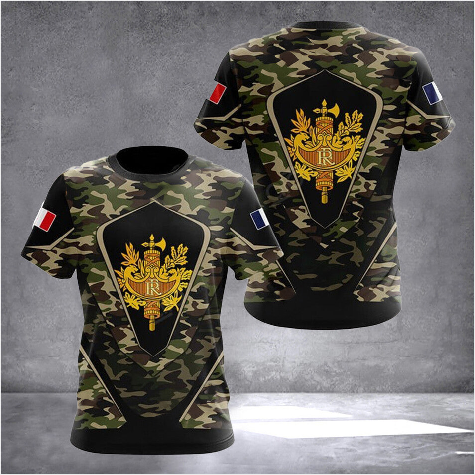 France Coat Of Arms Camouflage Army Shirt Diplomatic Emblem Of France Flag T-Shirt