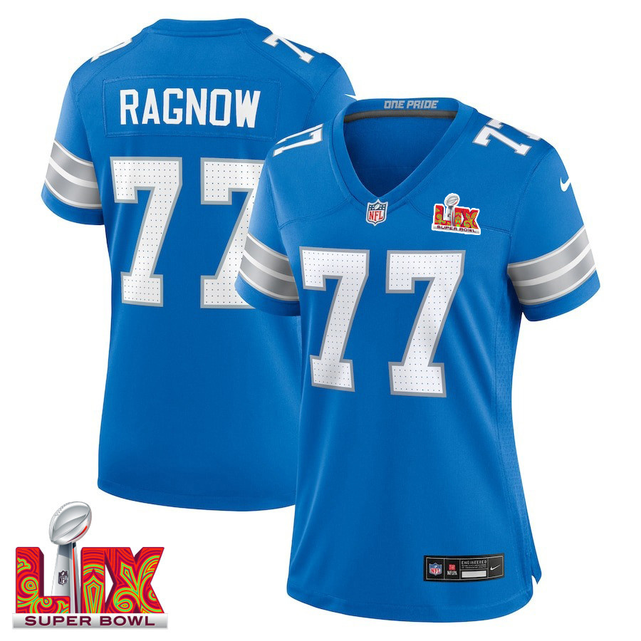 Frank Ragnow #77 Detroit Lions Super Bowl LIX Women's Jersey - Blue - JS531
